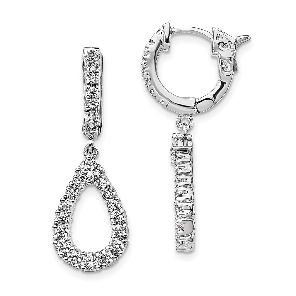 925 Sterling Silver 46 Stone Cubic Zirconia Teardrop Dangle Hoop Earrings for Women | Elegant Hinged Drop Earrings | Perfect Gift for Her | Ideal for Parties, Weddings & Date Nights