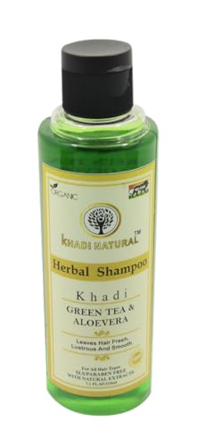 Khadi Natural Green Tea & Aloe Vera Shampoo 210ml | Herbal Hair Cleanser for Nourished & Refreshed Hair | Sulfate-Free, Vegan Shampoo for Dry, Damaged Hair Care | Perfect for Daily Use & Scalp Hydration