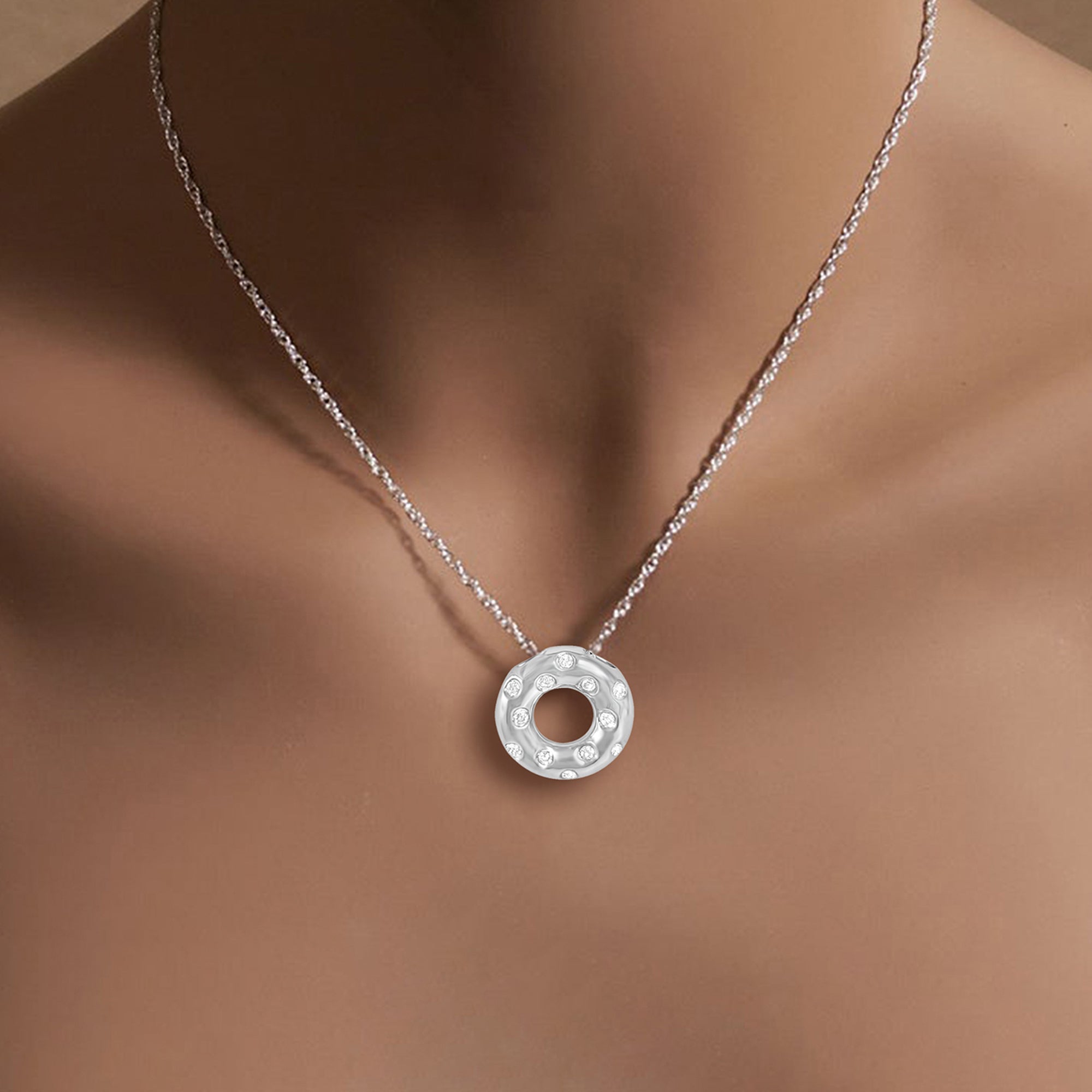 Dainty Diamond Doughnut Necklace .15cttw 18k White Gold - Elegant Jewelry Gift for Women, Perfect for Anniversaries, Birthdays & Special Occasions