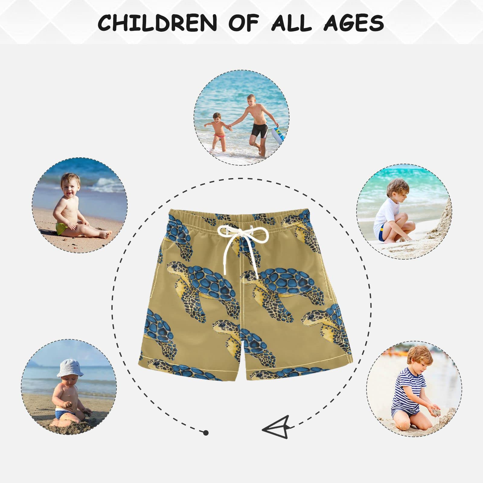 Quick Dry Boys Swim Trunks with Adjustable Waist - Watercolor Turtle Toddler Swimwear for Beach & Pool (2T-16) | Perfect for Summer Vacation, Swimming Lessons & Water Play