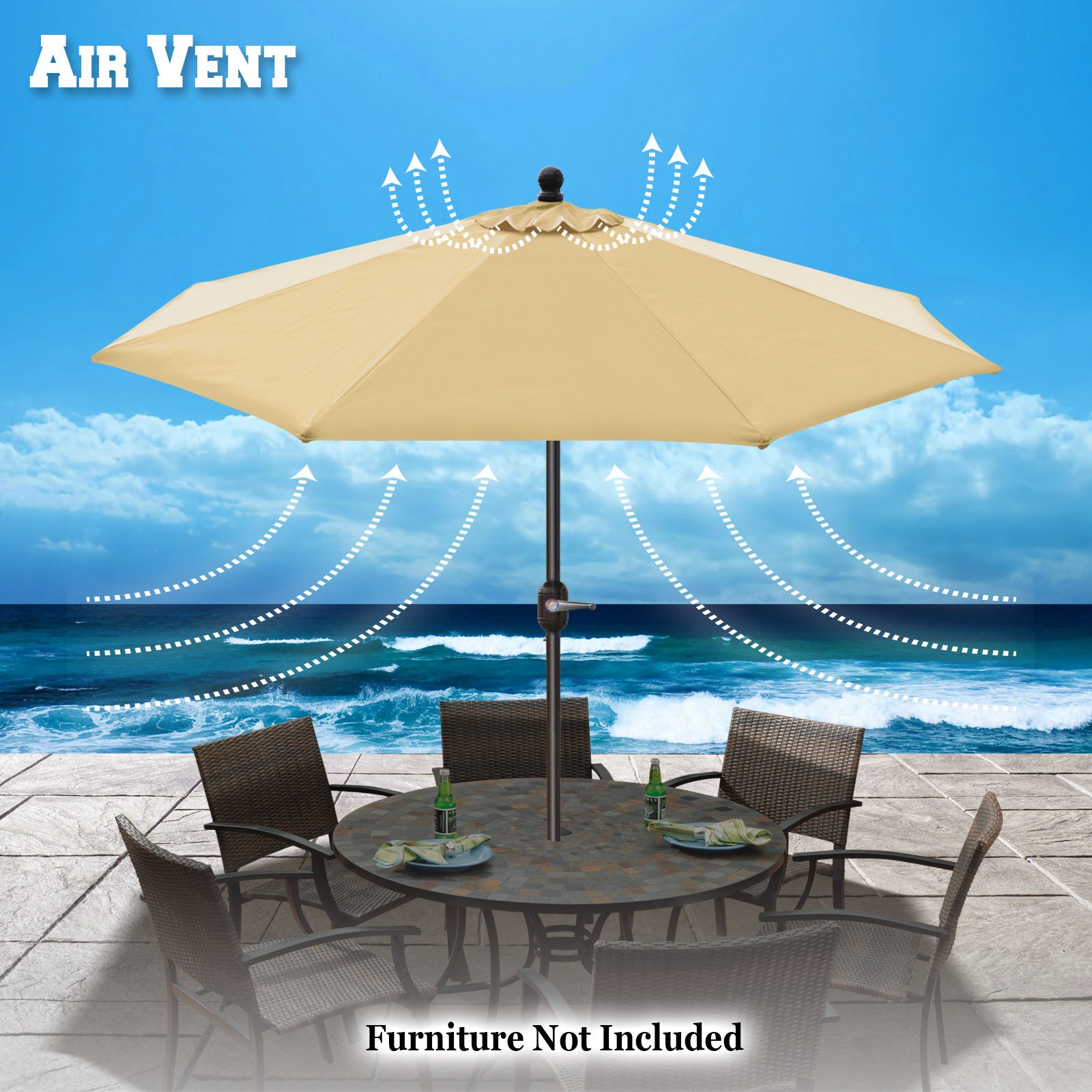 BenefitUSA 9 Ft Outdoor Patio Umbrella with Auto Tilt & Crank - Aluminum Frame, 8 Ribs & Polyester Cover (Beige) - Perfect for Poolside, Backyard, and Beach Shade