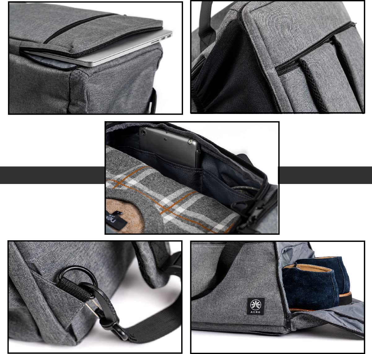 ACRO 40L 3-in-1 Water Resistant Duffle Backpack for Men & Women - Convertible Sports/Travel Bag with Laptop Compartment, Wet Pocket & Shoe Storage (Grey) - Perfect for Gym, Work Commute & Weekend Getaways