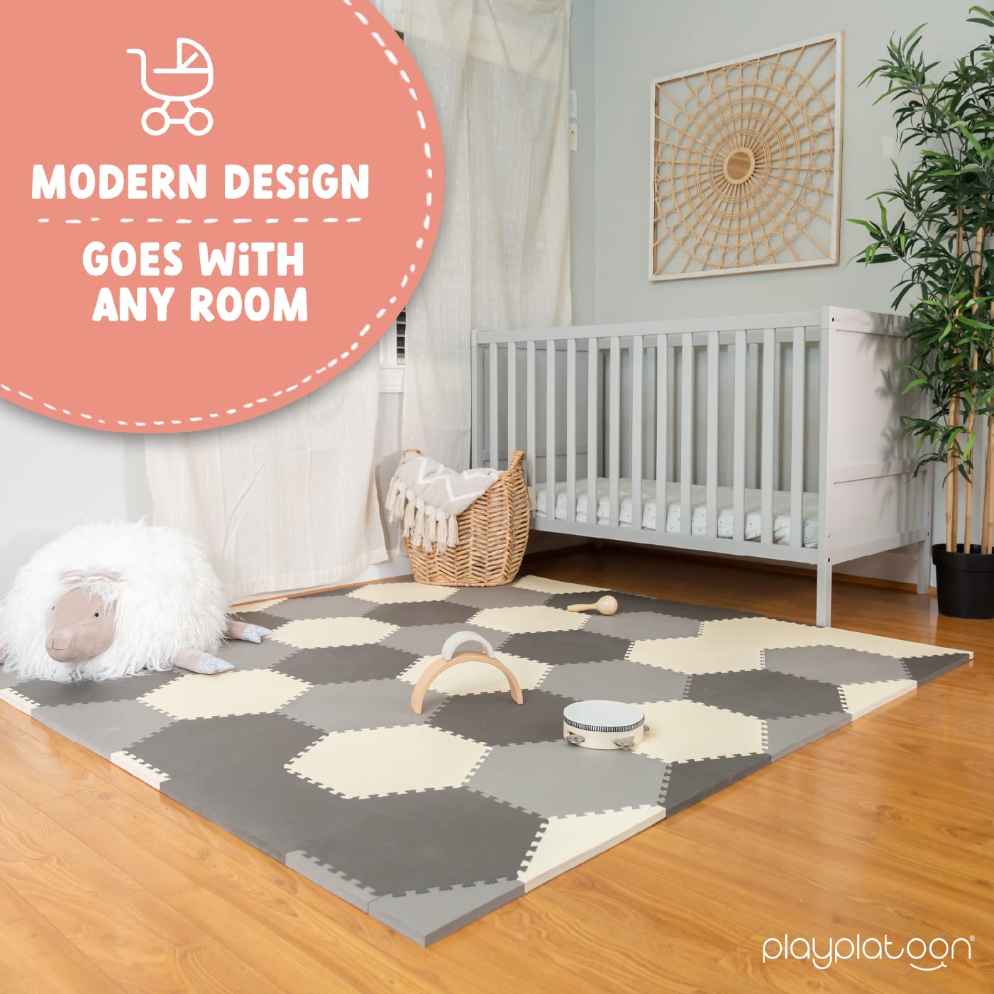 Non-Toxic Foam Puzzle Floor Mat - Extra Thick Hexagon Tiles for Toddlers, Kids & Adults - 36 Interlocking Tiles (12