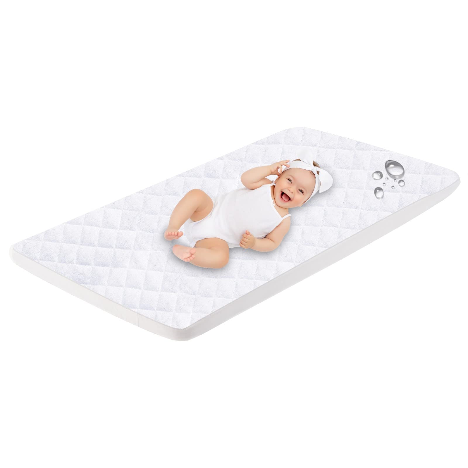 Quilted Waterproof Pack and Play Sheets - Soft Bamboo Mattress Pad Protector for Graco, Baby Trend, Dream On Me & Pamo Babe Playards | Portable Mini Crib Fitted Sheet 39