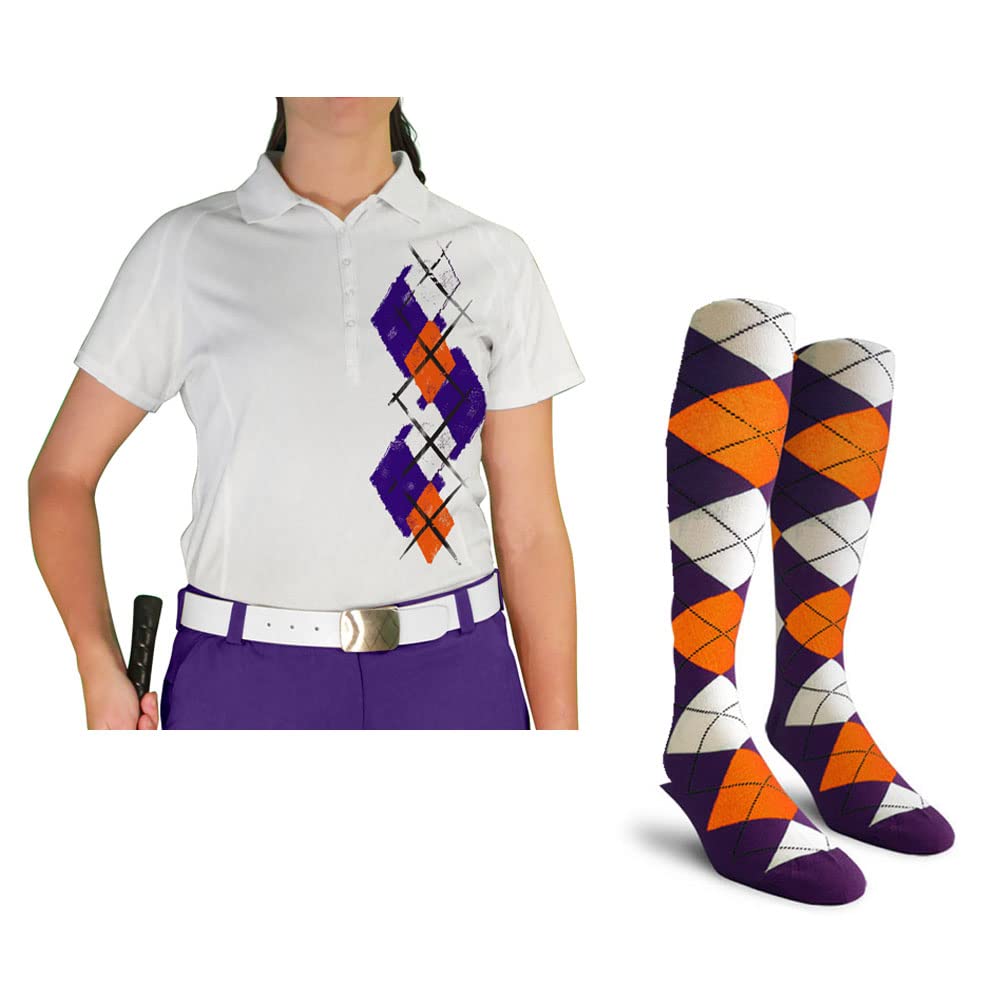 Dry Fit Short Sleeve Graphic Golf Polo Shirt with Socks for Women - Breathable Moisture Wicking Performance Top & Comfortable Socks Set - Argyle Paradise Design (AA-ZZ) - Perfect for Golf, Tennis & Casual Summer Outfits