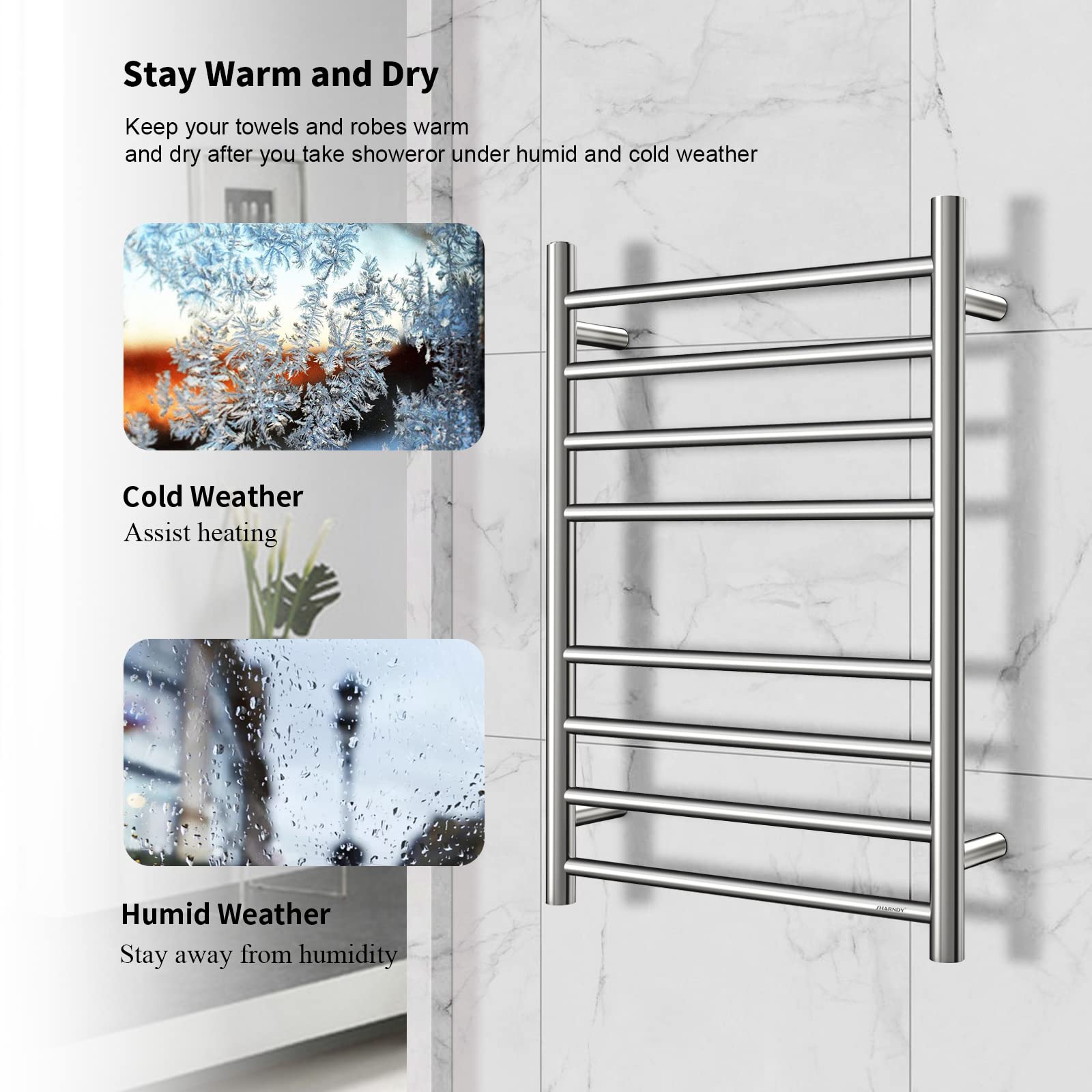 Polished Chrome Electric Heated Towel Warmer - 8 Bar Stainless Steel Wall Mounted Bathroom Towel Rack (70W, 27.56x19.69x4.41 inches) - Perfect for Spa-Like Bathroom Luxury & Quick Drying of Wet Towels