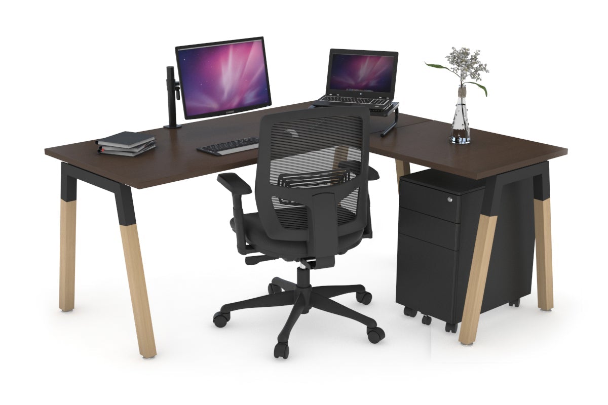 L-Shaped Corner Office Desk with Quadro A Legs & Wood Cross Beam - 1800L x 1450W - Perfect for Home Office, Gaming Setup & Workspace Organization