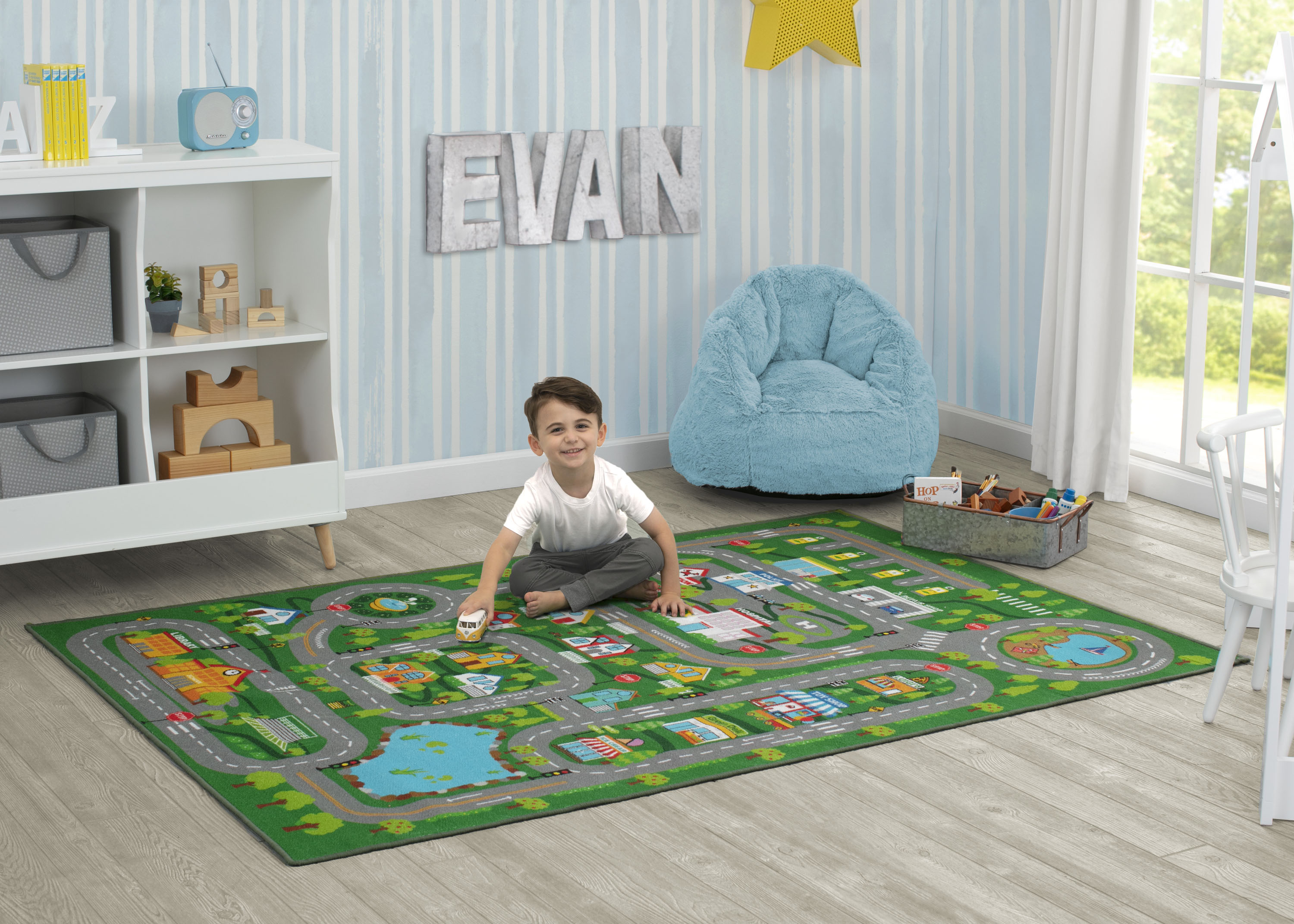 Extra Large 78x54 Inch Road Map Activity Rug for Kids - Playroom & Classroom Carpet for Boys and Girls - Perfect for Learning Geography & Pretend Play