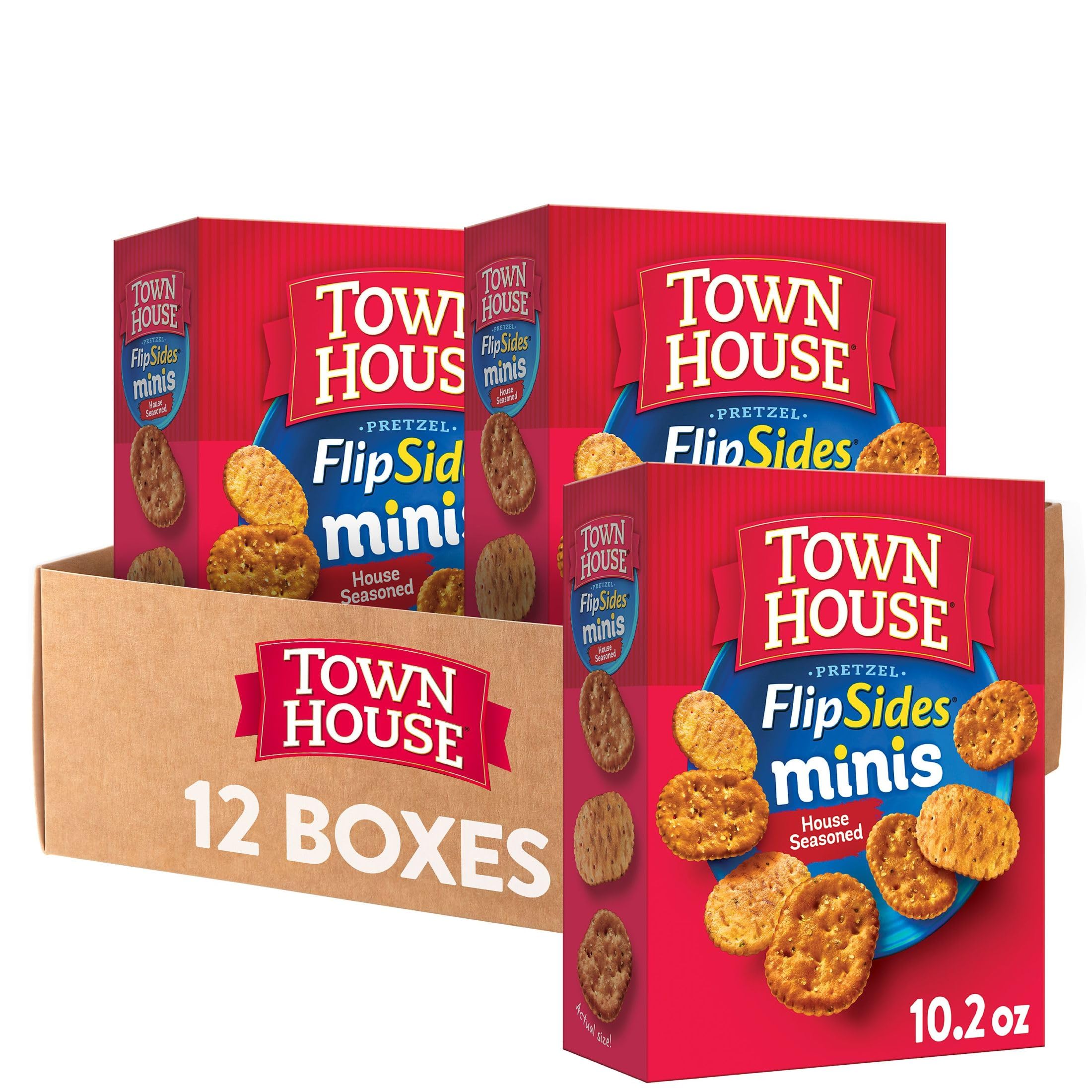 Town House FlipSides Minis Oven Baked Crackers - 12 Boxes, House Seasoned Snacks for Lunch, Party & On-The-Go | Crunchy Baked Crackers Perfect for School, Office & Travel Snacking