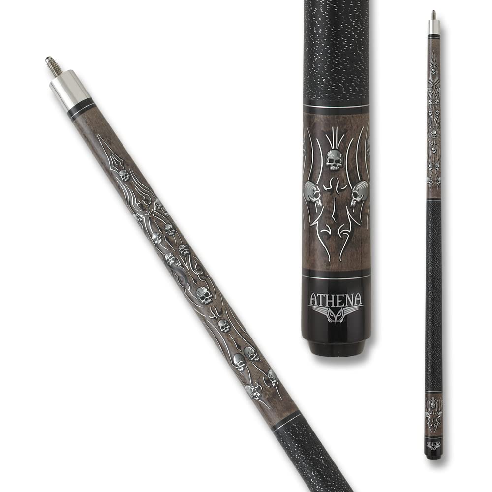 Athena ATH37 Tribal Skulls Pool Cue Stick - Professional Billiards Accessory for Pool Halls, Game Rooms & Home Recreation