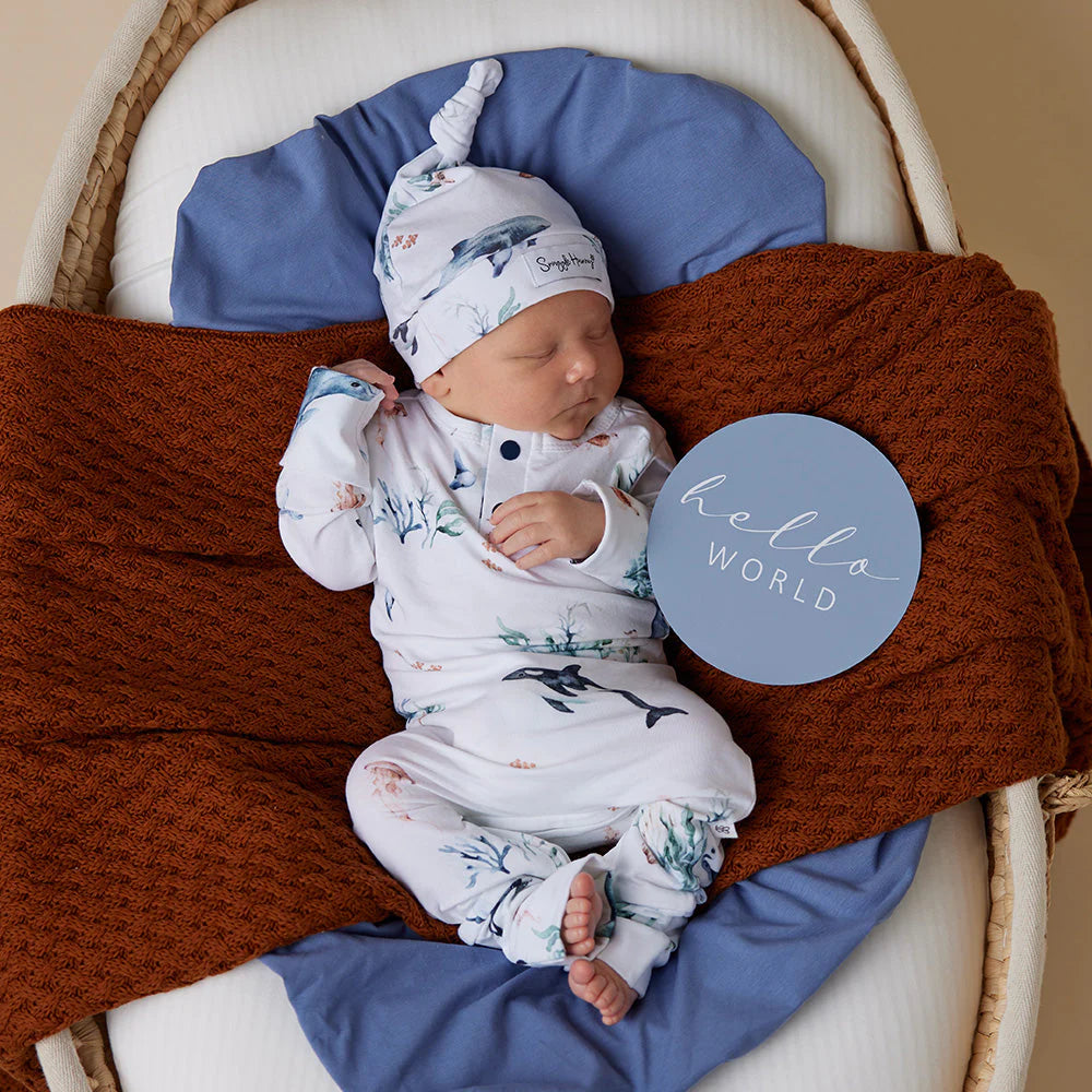 Organic Baby Growsuit - Snuggle Hunny Soft Cotton One-Piece Outfit for Newborns & Infants (Ocean Blue) - Perfect for Playtime, Naptime & Photo Shoots
