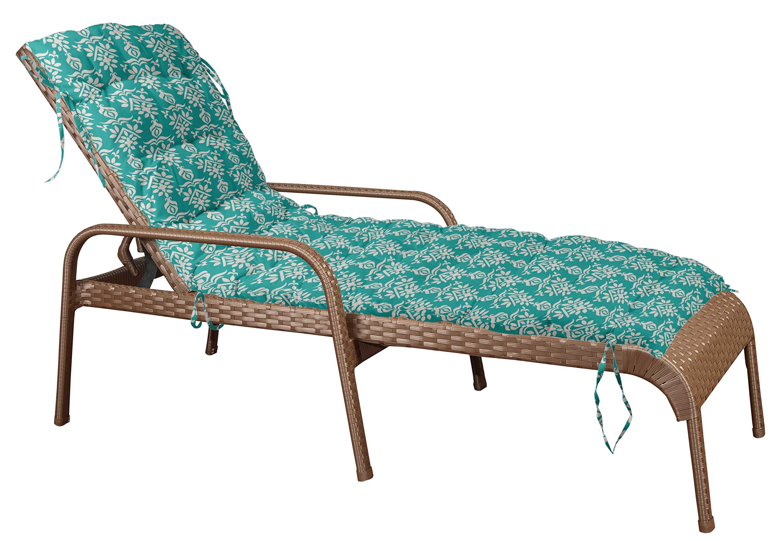 Quilted Thick Padded Recliner Cushion with Ties - 74x23 Inch Turquoise Blue Printed Seat Cushion for Rocking Chair, Sofa, Chaise & Outdoor Furniture - Perfect for Garden, Terrace, Patio & Bench Seating