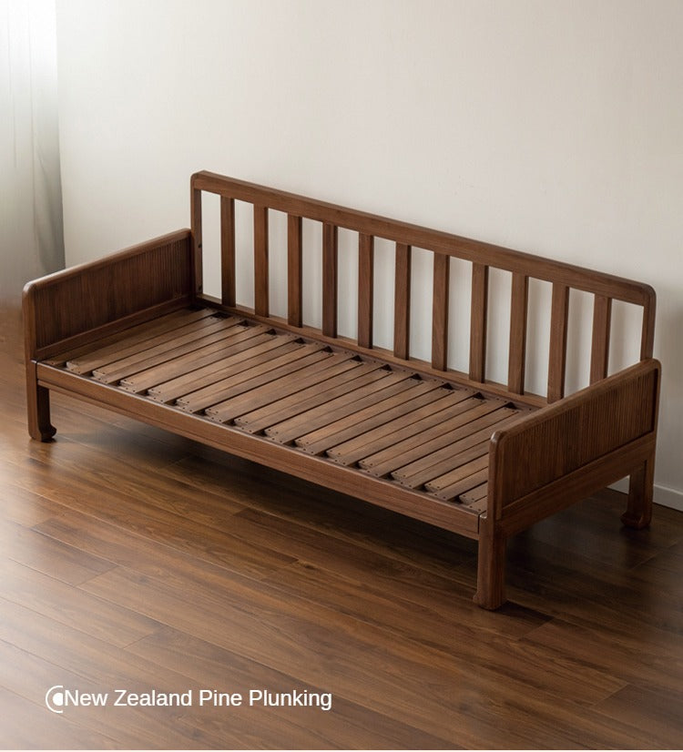 Premium Black Walnut & Oak Solid Wood Foldable Sofa Bed - Convertible Sleeper Couch for Small Spaces, Guest Rooms & Apartments