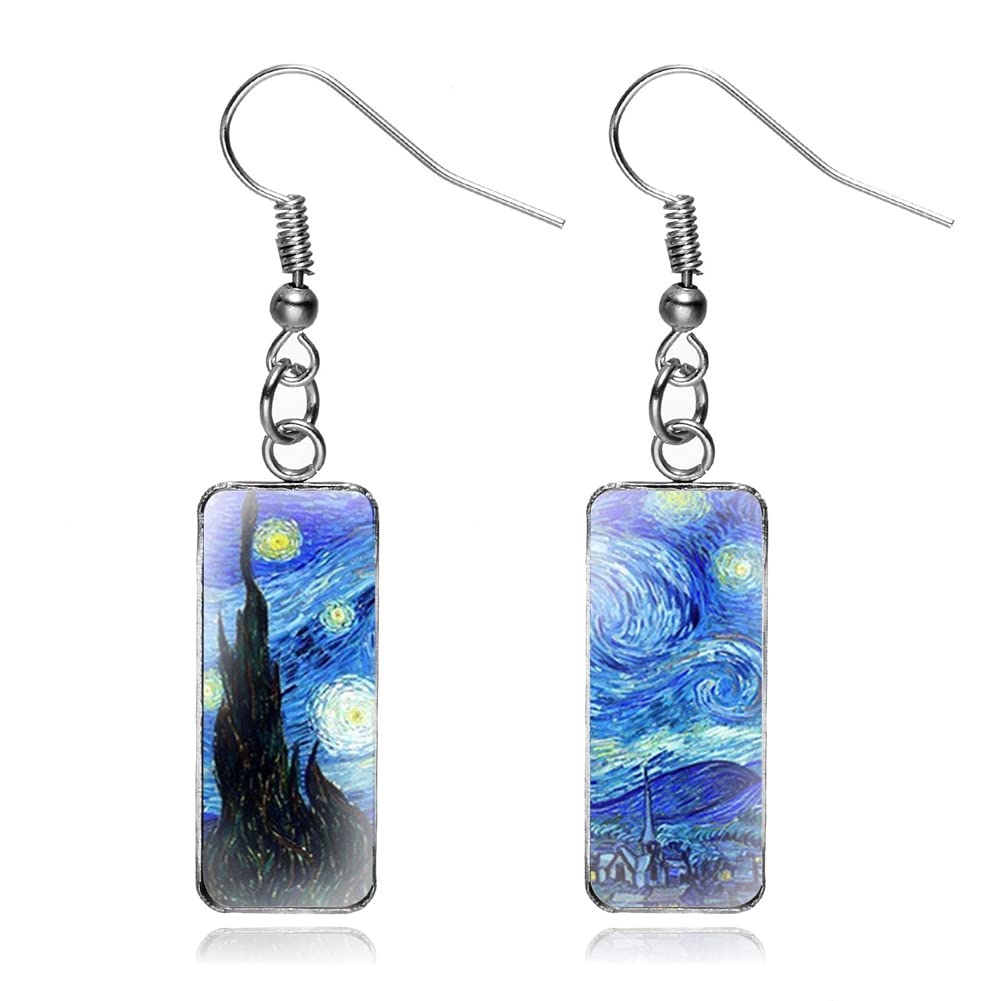 Stylish Van Gogh Painting Silhouette Abstract Art Earrings for Women | Colorful Gemstone Dangle Jewelry | Perfect for Parties, Date Nights & Gift Giving