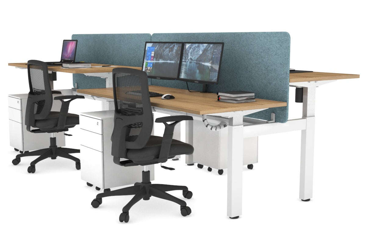Adjustable Height 4-Person H Bench Workstation - White Frame [1400L x 700W] for Office, Classroom, or Collaborative Workspace