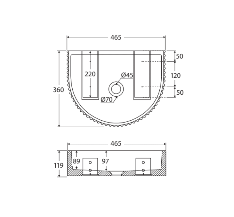 Fienza RB078W Valentina Fluted Arch Concrete Wall Mount Bathroom Sink in Warm White - Modern Farmhouse Vanity Basin for Powder Room & Guest Bath - Pre Order