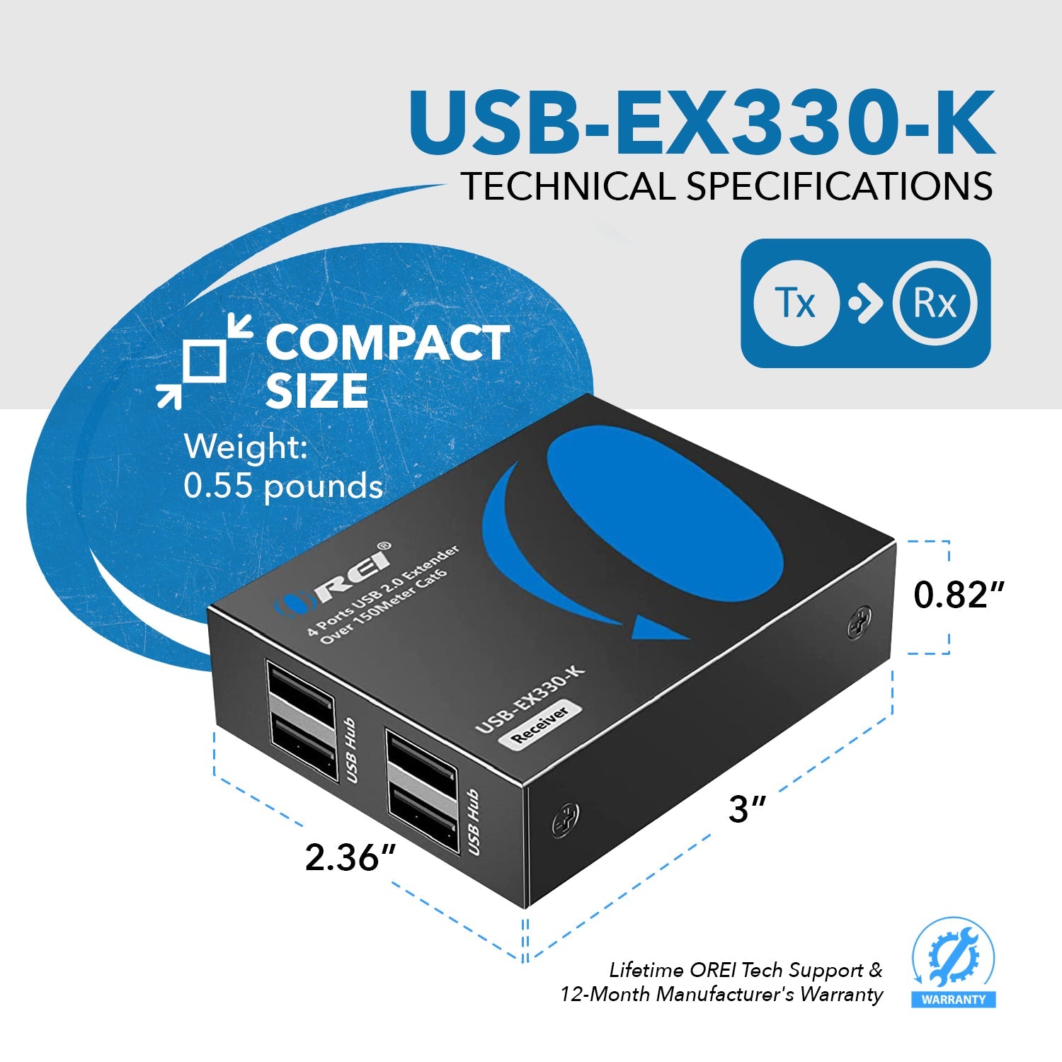 4 Port USB 2.0 Extender Over Cat6 Ethernet Cable - 330ft Long Range USB Extension for PC, Laptop, Printer, Camera - Ideal for Office, Home & Remote Work Setup
