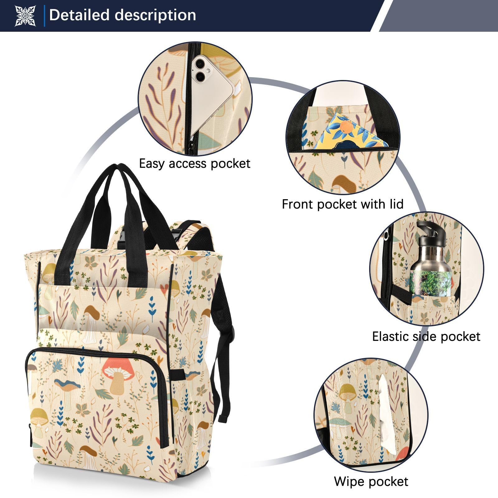 Waterproof Large Capacity Mushroom Diaper Backpack - Multi-Functional Baby Changing Bag for Travel, Parents & On-The-Go (Perfect for Daycare, Outings & Family Trips)