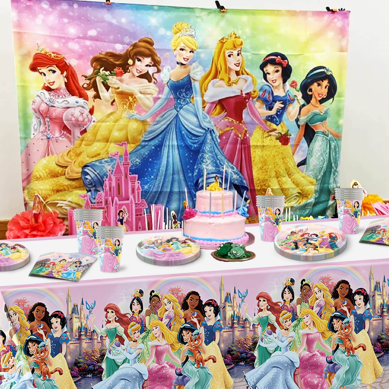 81 PCS Princess Birthday Party Supplies Set - 40 Plates, 20 Napkins, 20 Paper Cups & 1 Table Cover for Girls Boys Birthday Party, Baby Shower, Princess Theme Decorations - Perfect for Birthday Celebrations, Baby Showers & Princess Themed Events