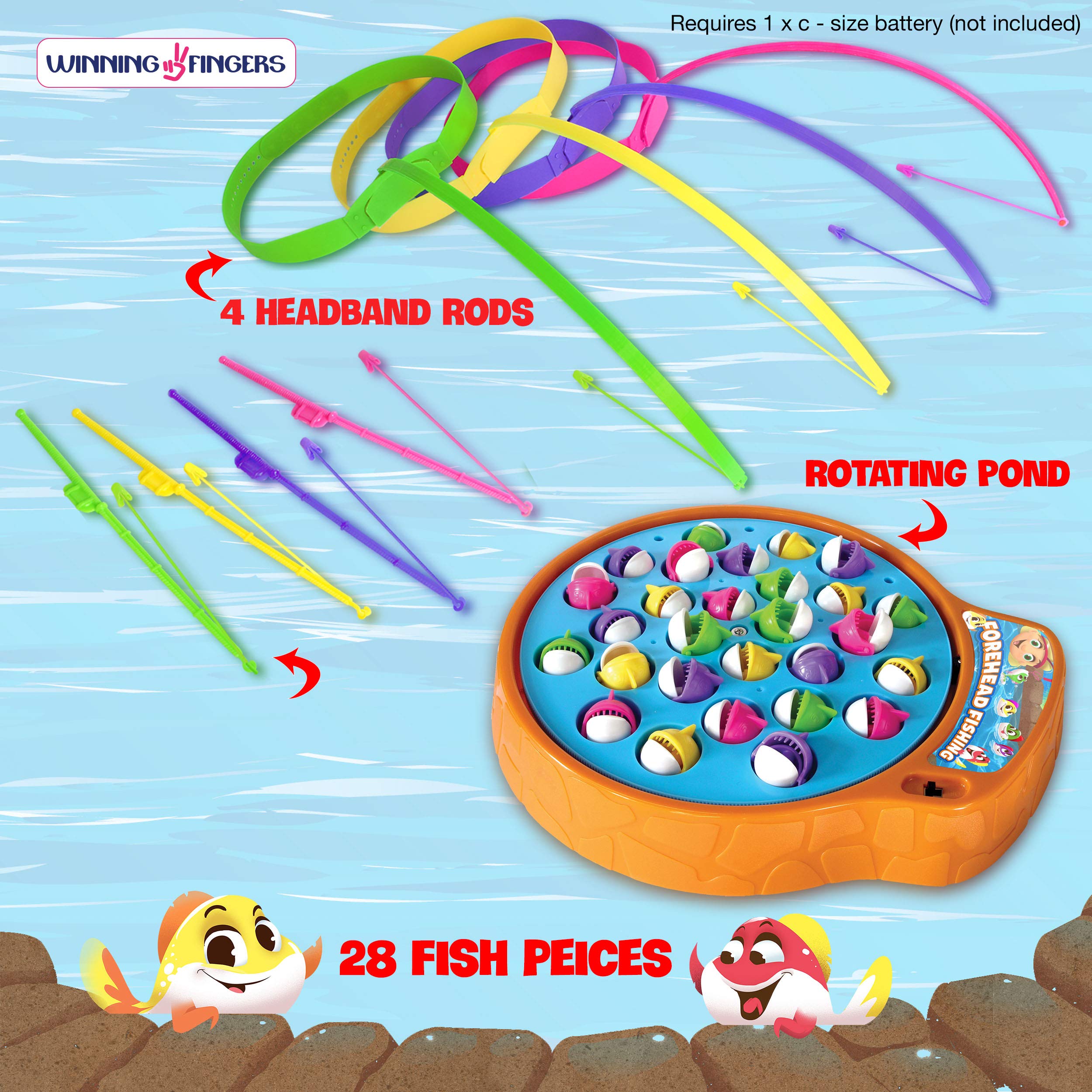 Winning Fingers Fishing Game Toy Set - 28 Fish & 4 Rods for Kids Ages 3+ | Preschool Learning & Motor Skills | Fun Family Game Night
