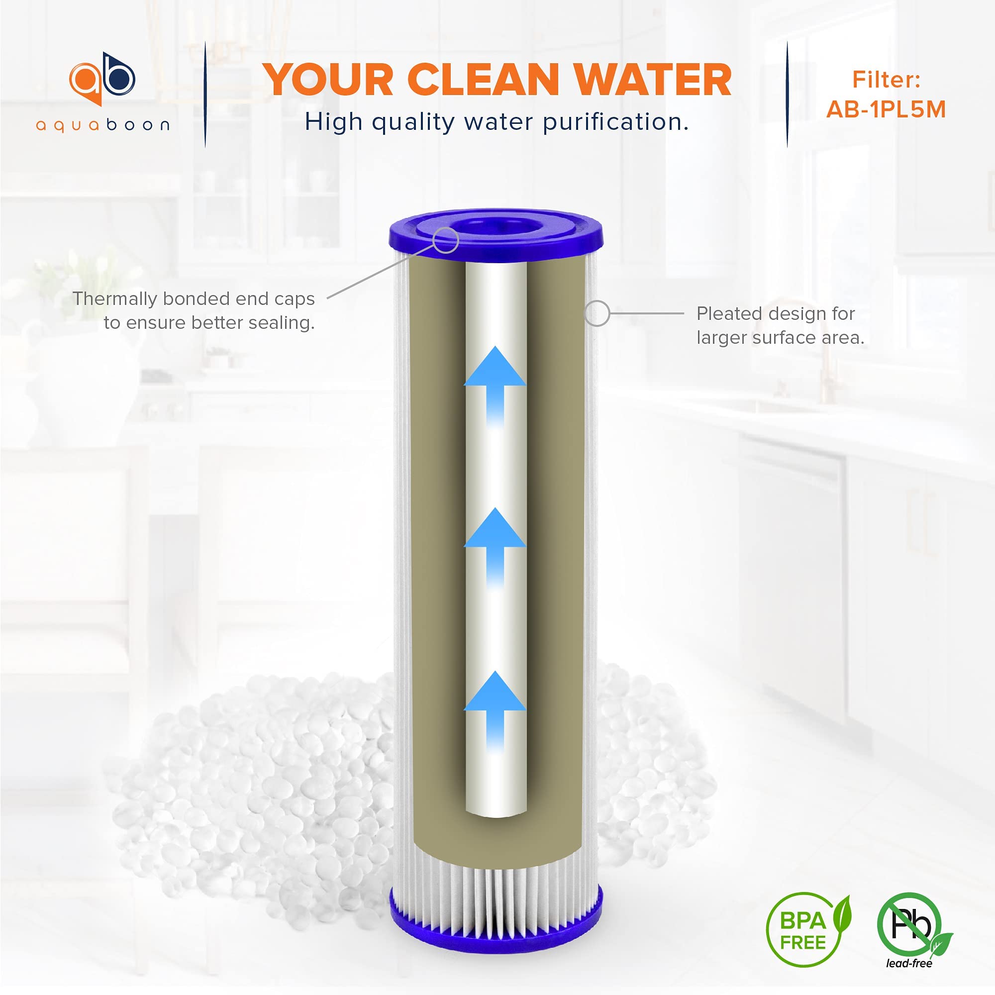 Aquaboon 10x2.5 Inch 5 Micron Whole House Pleated Sediment Water Filter Cartridge - 50 Pack Replacement for Well Water Systems, Compatible with WFPFC3002 & WHKF-WHPL - Perfect for Home Water Filtration and Sediment Removal