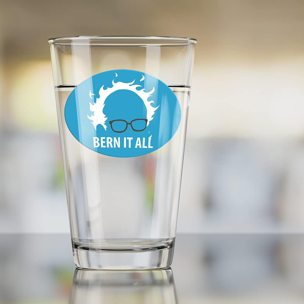 LOGOVISION Bernie Sanders Burning Democrat 16 oz Pint Glass - Tempered Beer Mug with Printed Design - Perfect Political Fan Gift for Beer, Soda & Cold Drinks - Great for Parties, Game Nights & Political Events