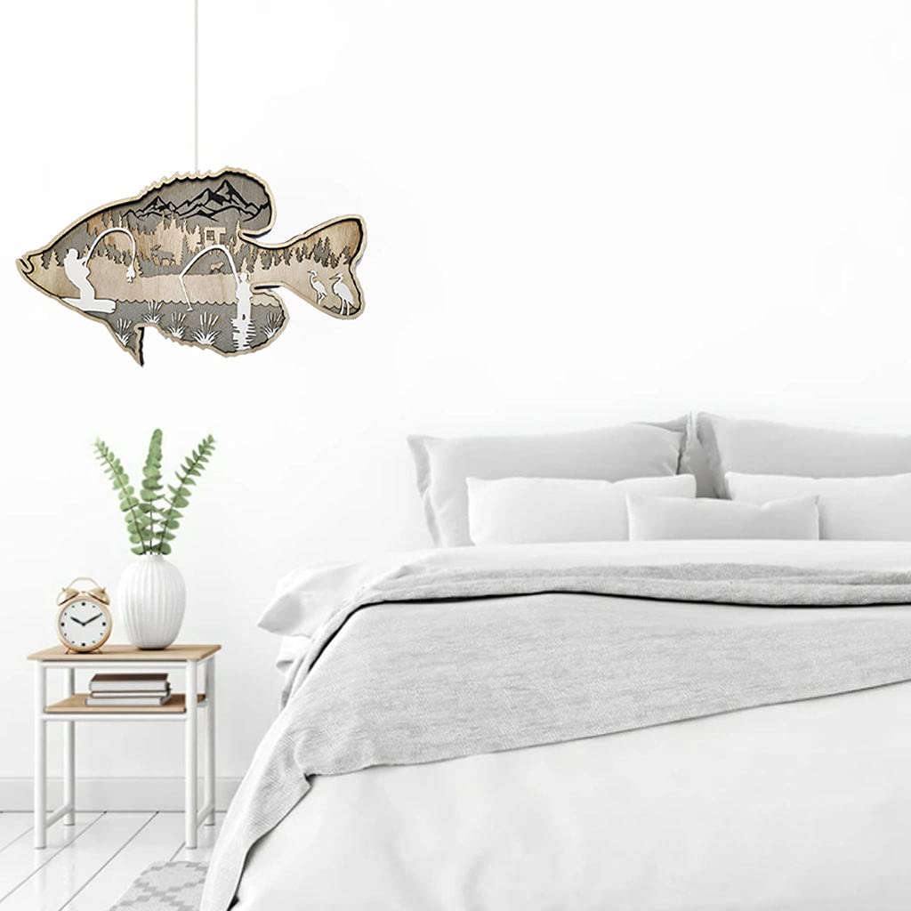Fenteer Hand Carved Wooden Wall Sculpture - Fishing & Hunting Forest Theme Rustic Home Decor for Cabin, Lodge, or Country House | Perfect for Living Room, Bedroom, or Office Wall Art