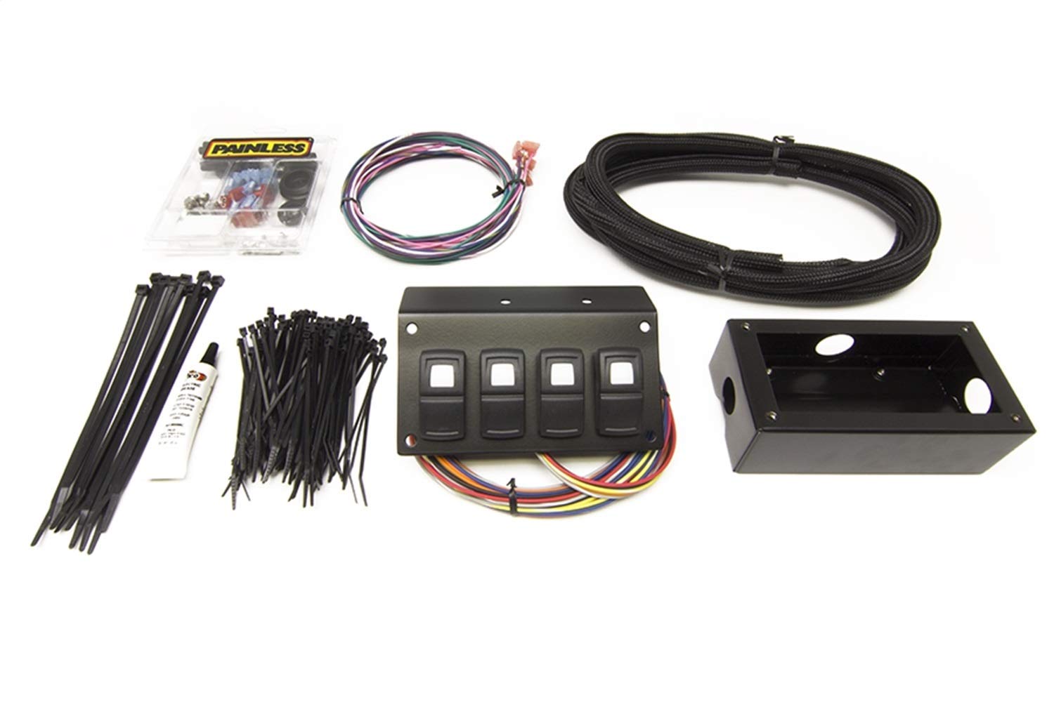 Painless Performance 58109 Track Rocker 4-Switch Customizable Panel - Flanged or Underdash Mount for Off-Road Vehicles & Marine Applications