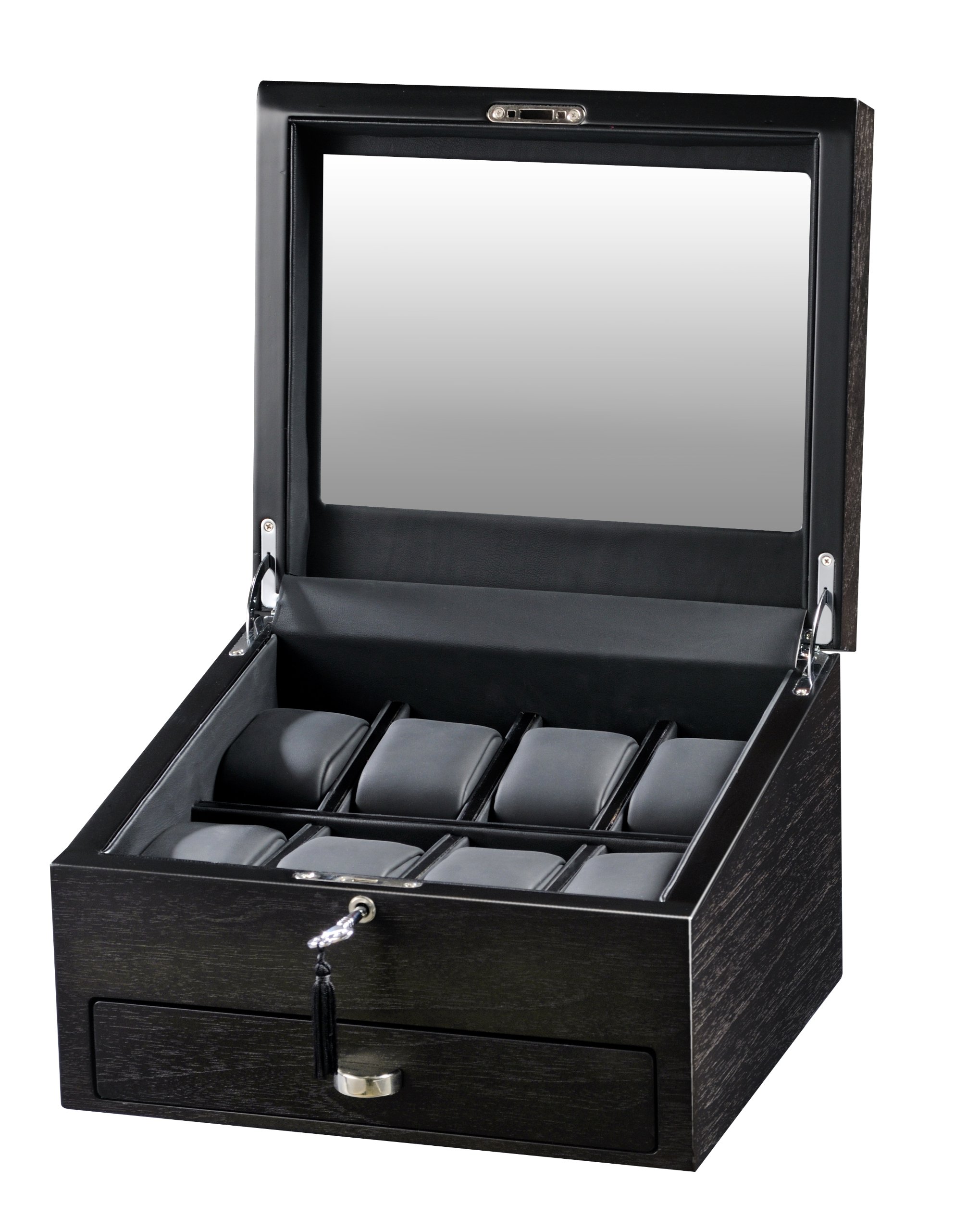 Volta Rustic Brown 8 Watch Case with 2 Compartments & Jewelry Drawer | Luxury Watch Organizer for Men & Women | Perfect for Travel, Home Storage & Gift Giving
