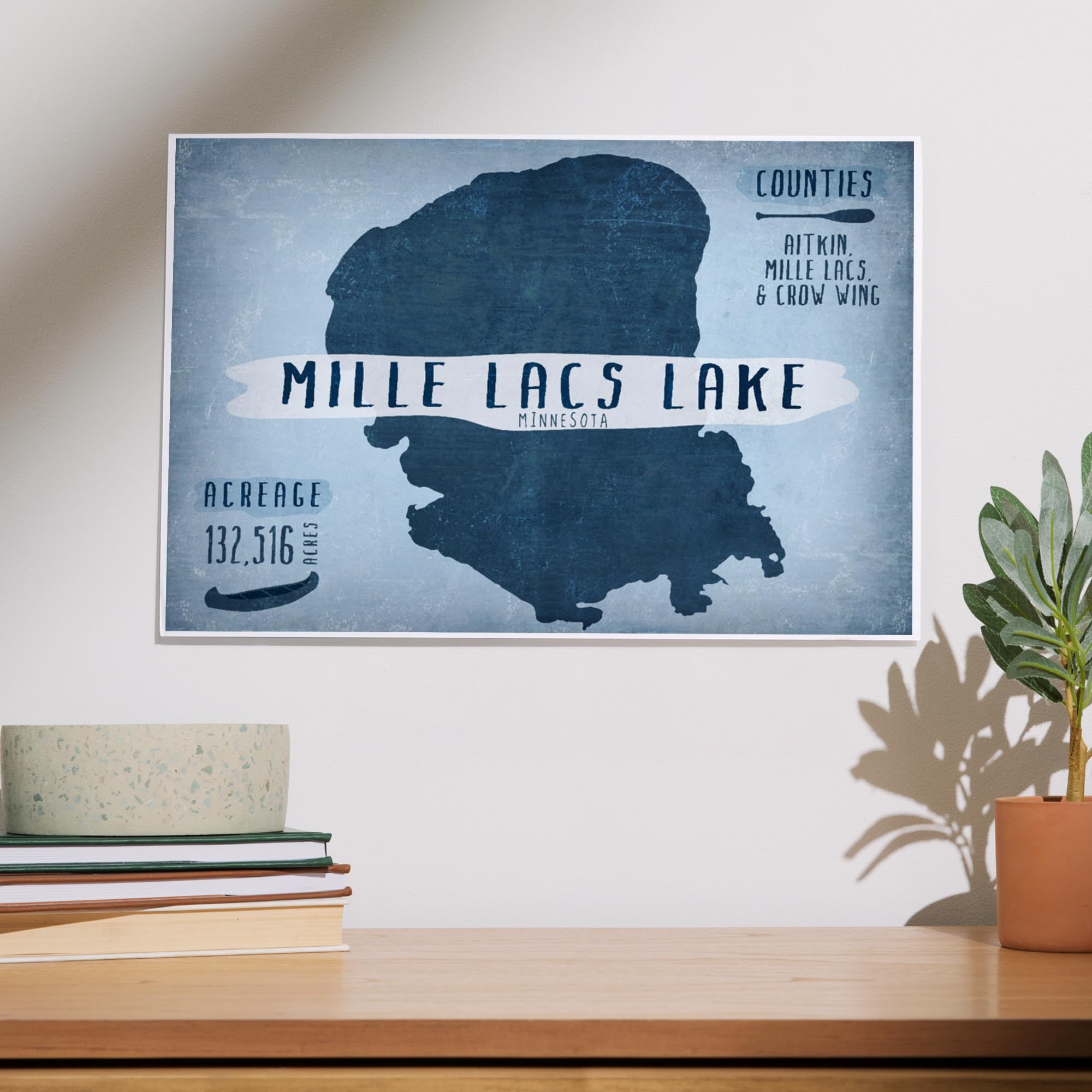 Lantern Press 12x18 Inch Mille Lacs Lake Minnesota Art Print - Lake Essentials Wall Decor with Lake Shape & Acreage Details - Perfect for Home, Office or Cabin Decoration