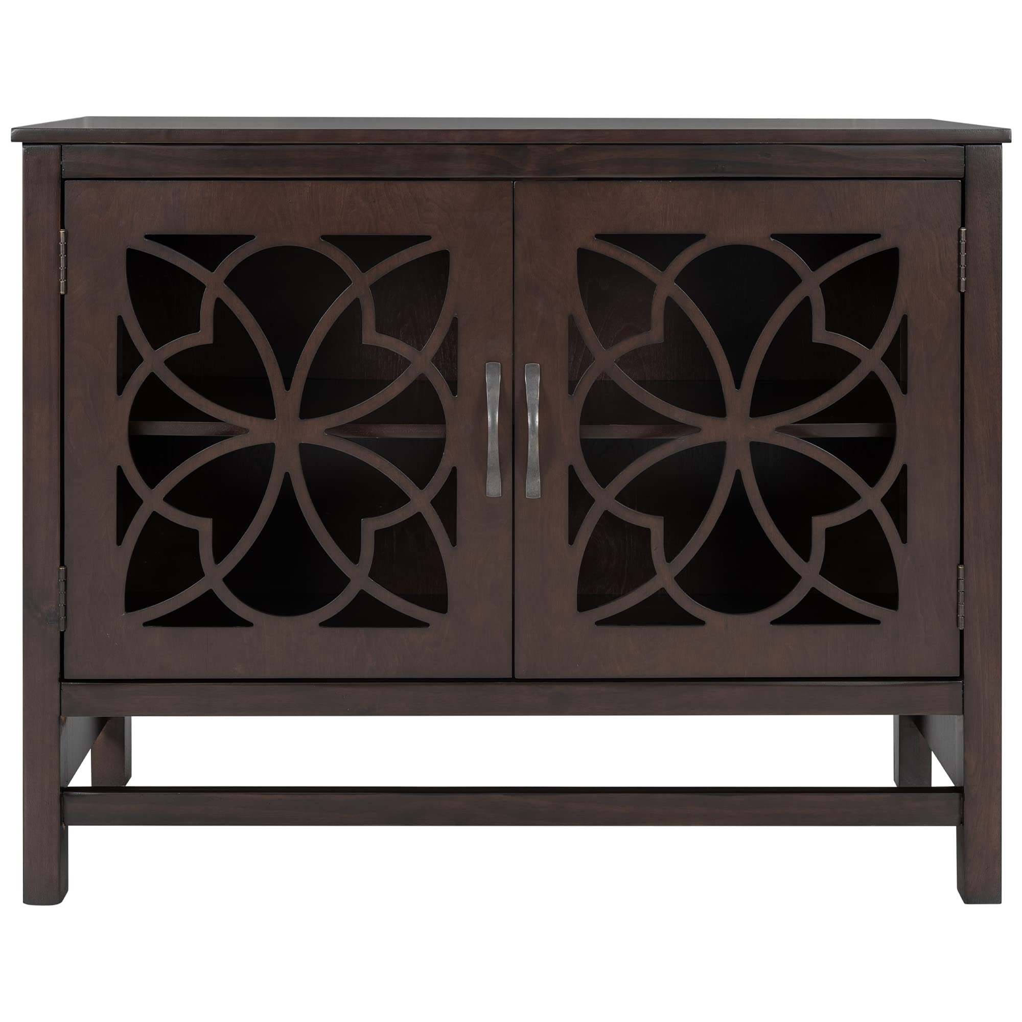 Floral Accent Cabinet with Doors - Kitchen Buffet Server Sideboard Storage Cabinet with Adjustable Shelves, Brown - Perfect for Dining Room, Living Room & Home Decor