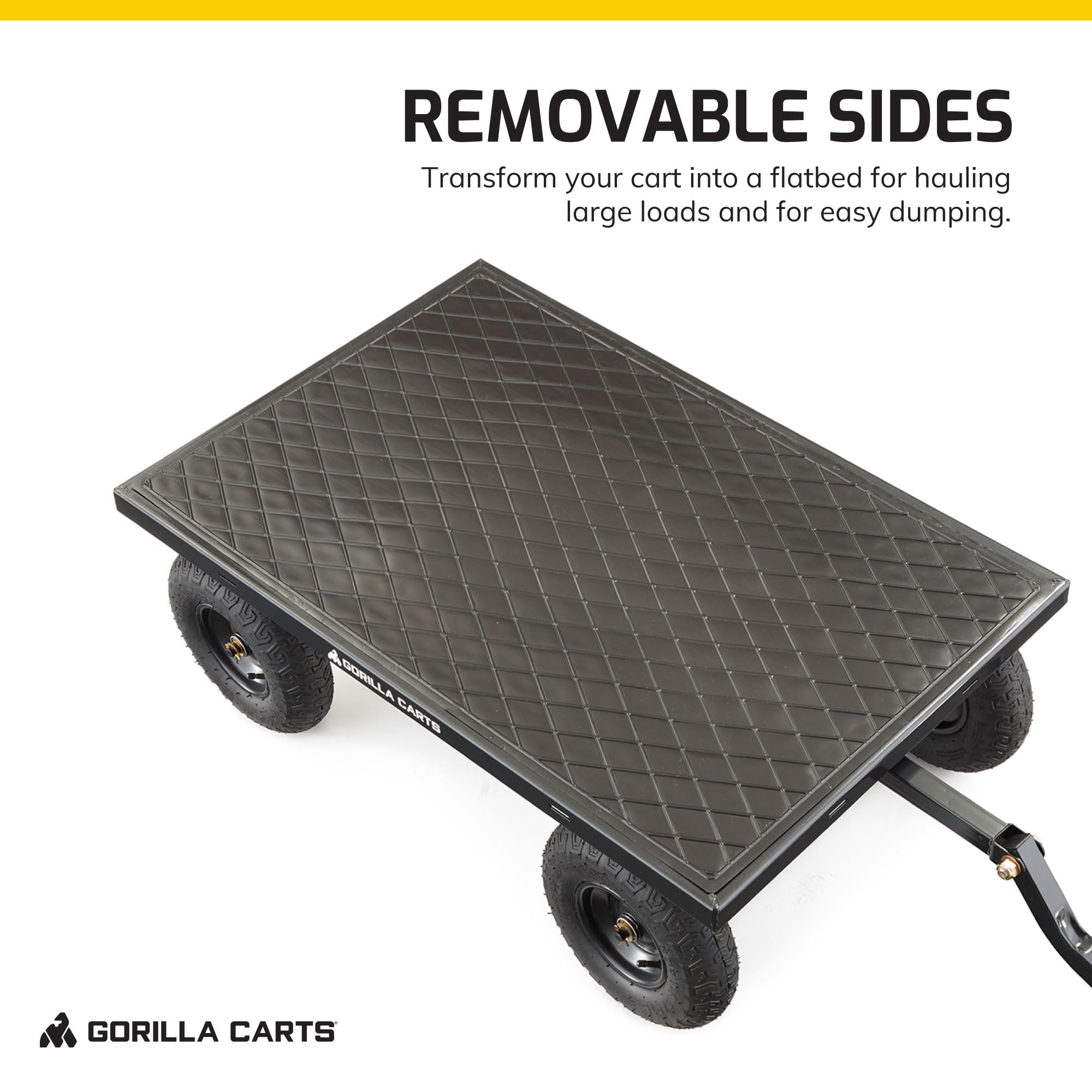 Heavy Duty Gorilla Carts Utility Wagon - 1200 LB Capacity All Terrain Garden Cart for Outdoor Work, Landscaping & Yard Hauling - Black