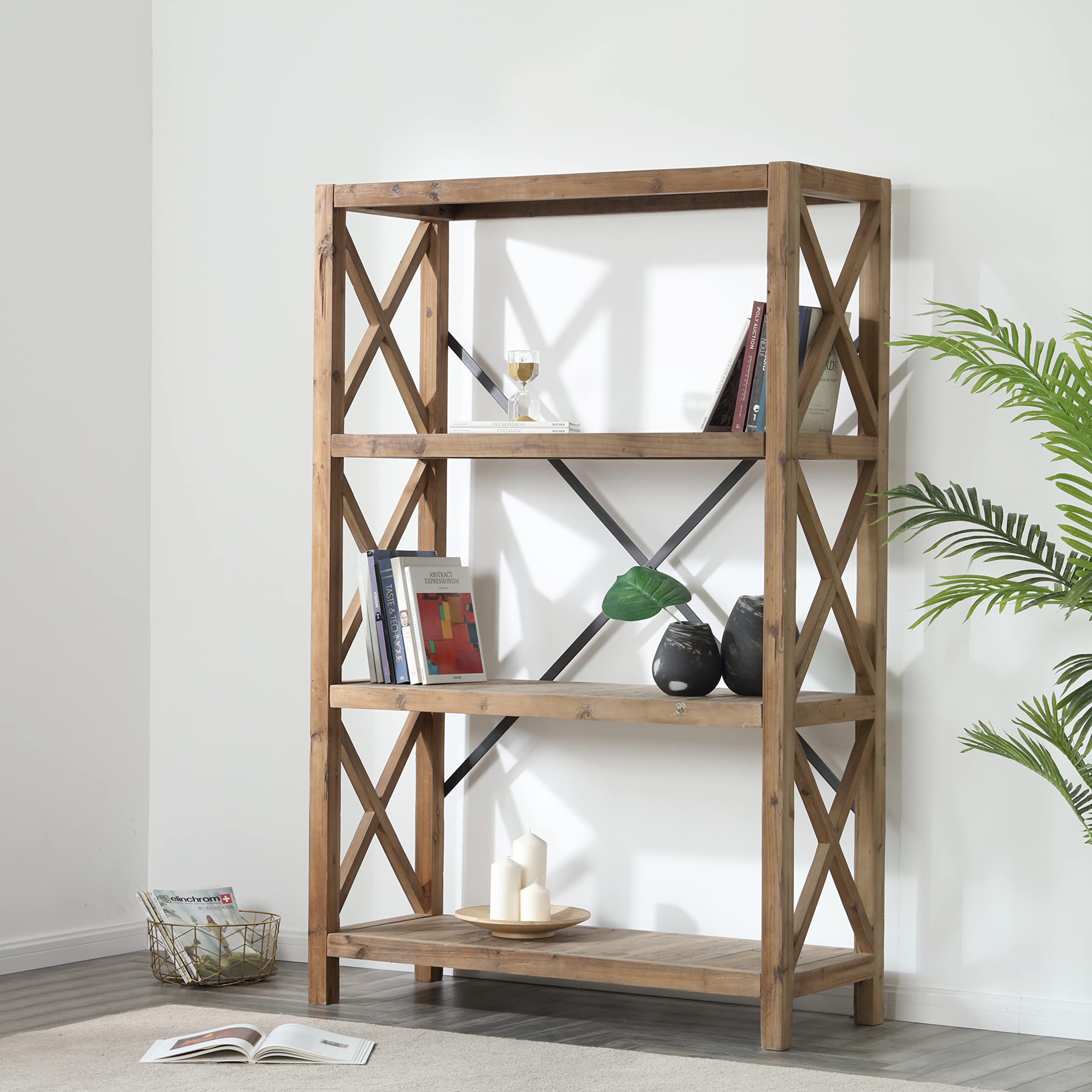 Elinor Bookcase - Natural/Black Finish Wooden Bookshelf for Home Office, Living Room & Bedroom Storage - Modern & Stylish Furniture for Books, Decor & Organizing