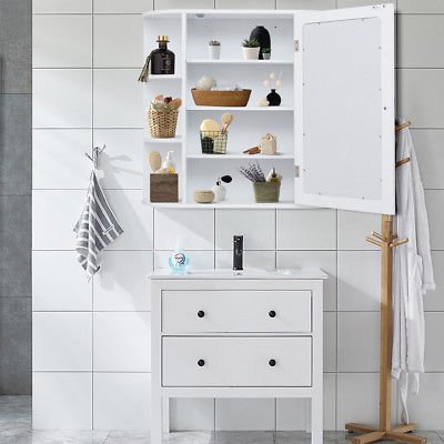Wall Mounted Bathroom Storage Cabinet - White Mirrored Organizer for Makeup, Toiletries & Essentials | Space-Saving Vanity Mirror with Shelves