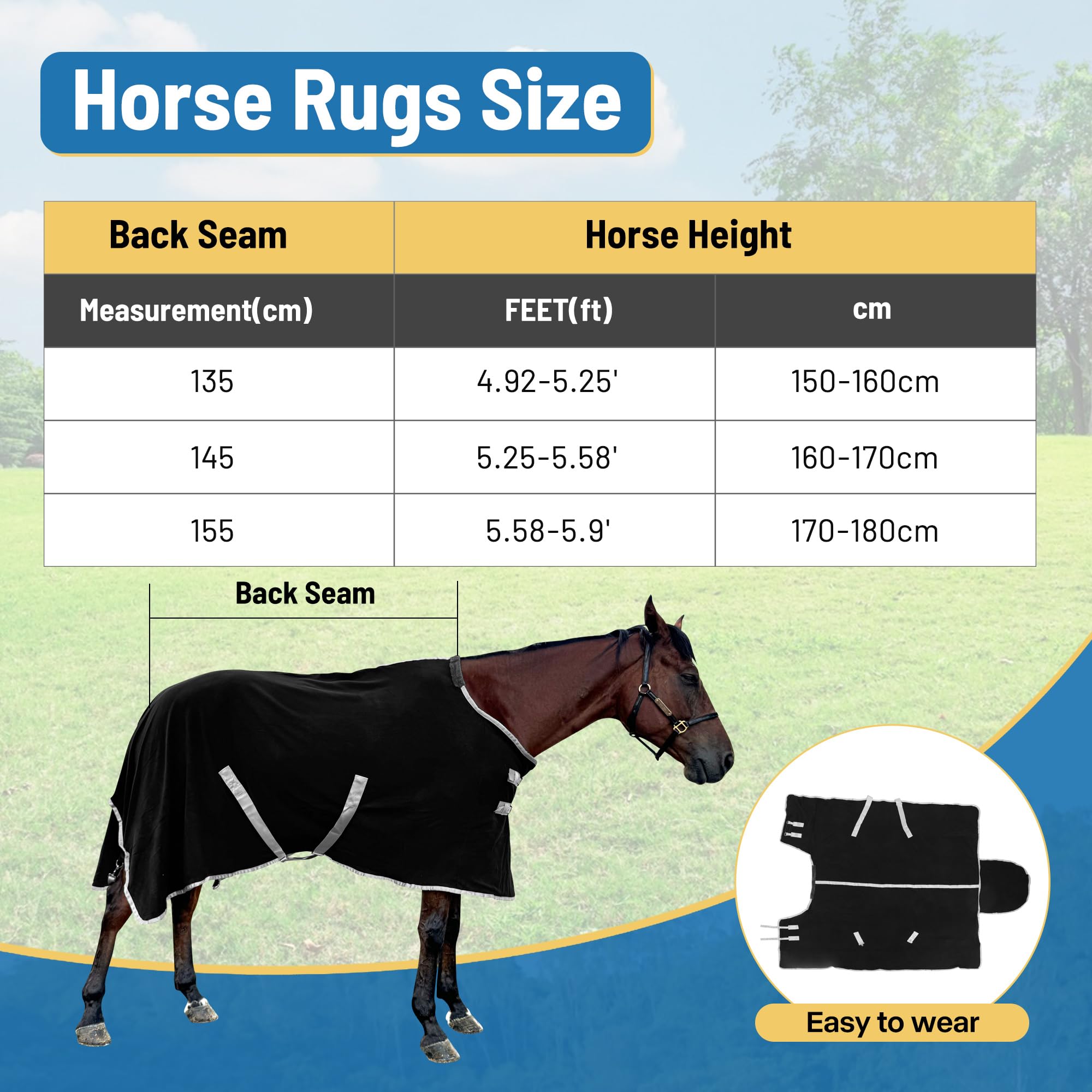 Premium Polar Fleece Horse Exercise Sheet & Winter Blanket for Yearlings - 53in (135cm) Black - Breathable, Warm & Durable for Training, Riding & Cold Weather Turnout