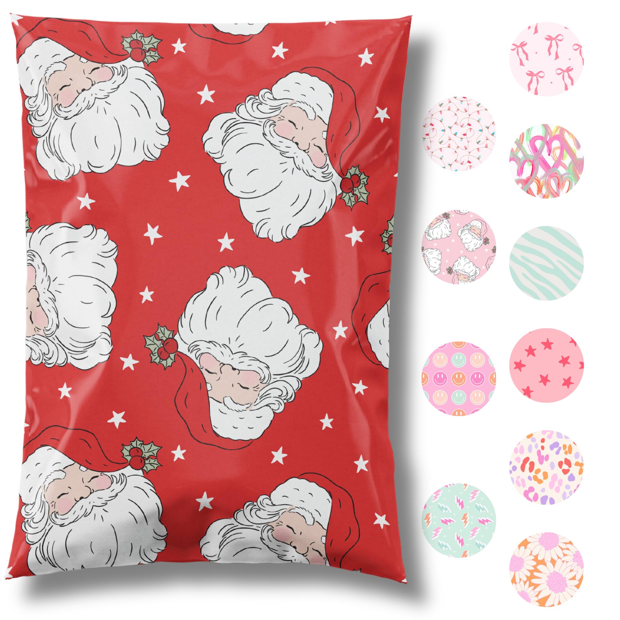 6x9 Inch Designer Christmas Holiday Poly Mailers - 100 Pack Heavy Duty Waterproof Self Seal Shipping Bags, Large Mailing Envelopes Bulk for Ecommerce, Tear Resistant Cute Santa Packaging (Red) - Perfect for Holiday Gifts, Online Store Shipping & Small Business Packaging
