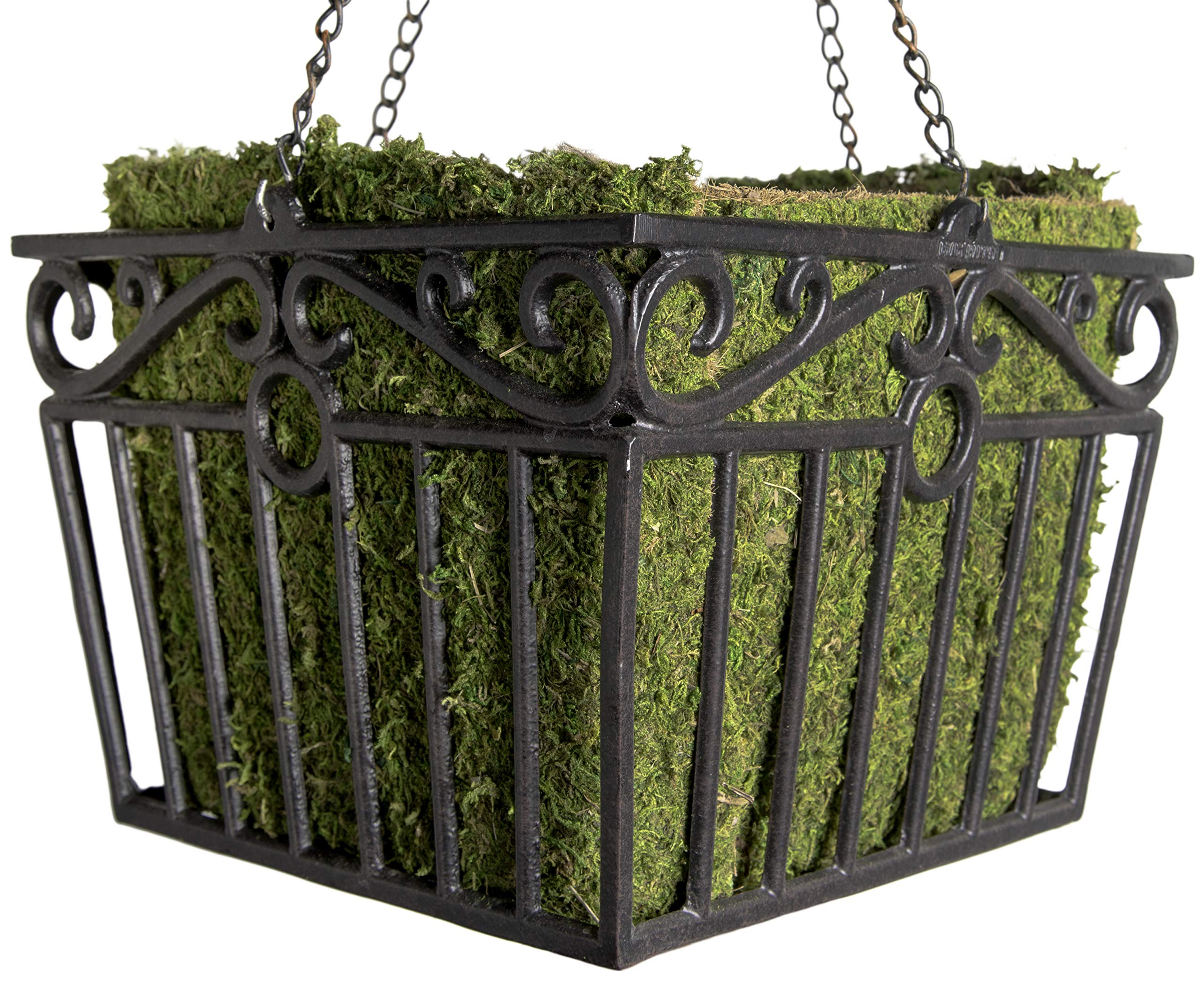 Black Hammer London Square Metal Plant Hanger with Moss Liner - Perfect for Balcony & Garden Decor
