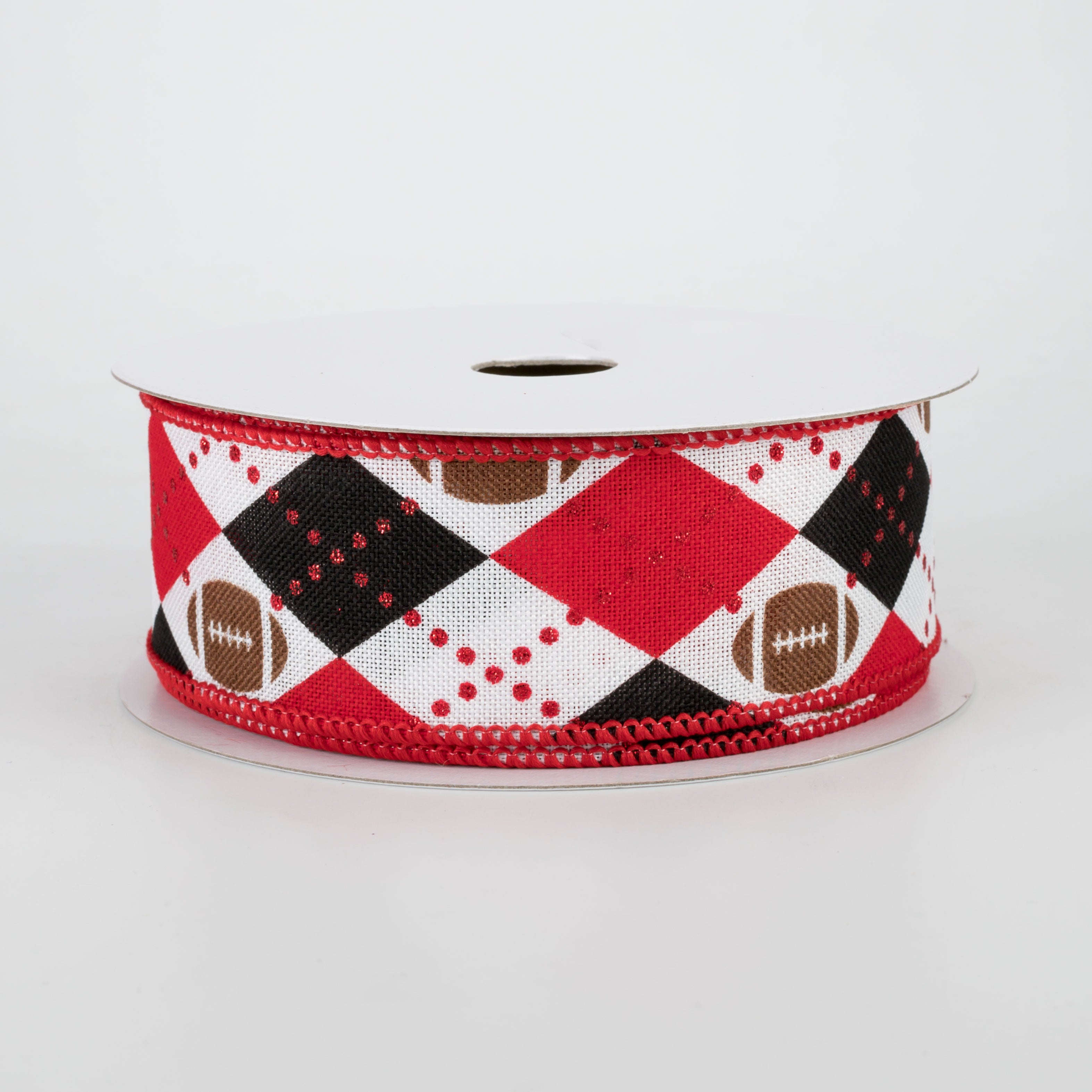 1.5 Inch Argyle Football Ribbon - Black and Red (10 Yards) for Sports Decor, Team Spirit, and DIY Crafts