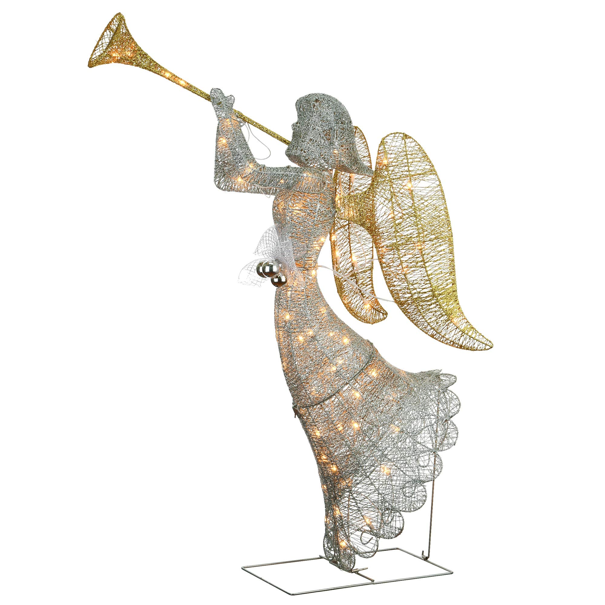 48 Inch Silver LED Angel Decoration for Christmas Tree - Indoor/Outdoor Holiday Decor with Warm White Lights for Home, Garden, and Party Decorations