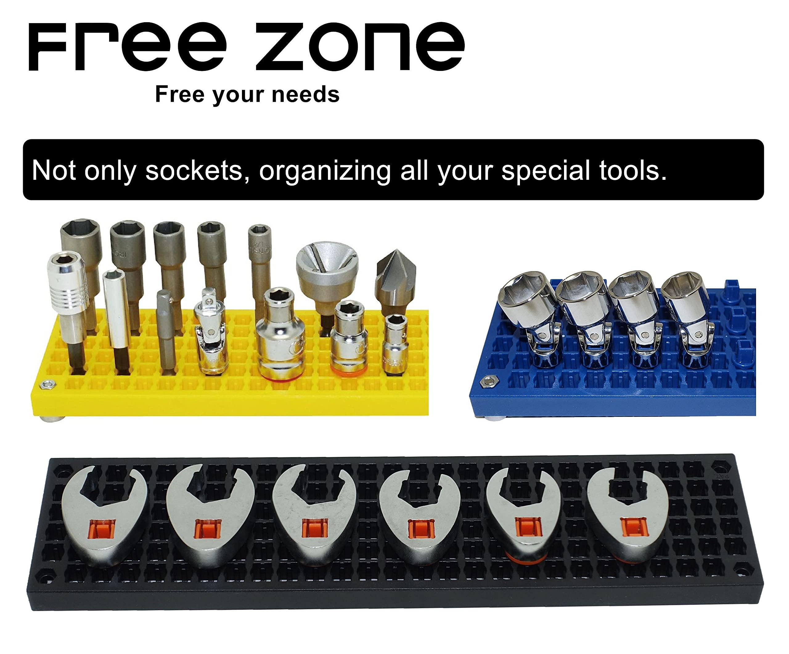 FREE ZONE - 60-Piece 1/4-Inch Drive Socket Holder Set | Expansion Pack for FREE ZONE Socket Organizer | Compatible with All 1/4-Inch Drive Sockets & Tools | Metric & SAE Standard/Deep Size Sockets | Perfect for Mechanics, DIY Enthusiasts & Tool Organization