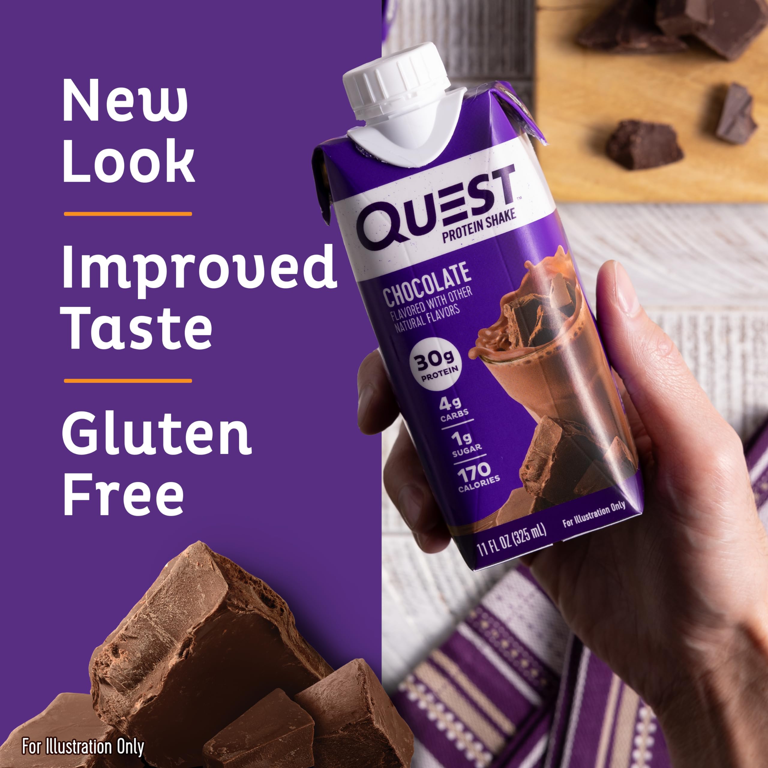 Quest Nutrition Ready To Drink Chocolate Protein Shake - 30g Protein, 4g Net Carbs, Gluten Free, Keto Friendly, 11 fl oz (Pack of 12) - Perfect for Post-Workout Recovery, Meal Replacement & On-The-Go Nutrition