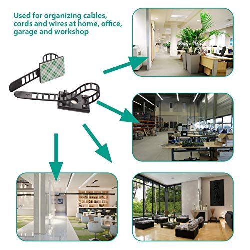 50-Pack Cable Management Kit - Self-Adhesive Cord Clips, Reusable Zip Ties & Wire Organizers for Desk, Home & Office Cable Organization (Black) - Perfect for Computer, TV, Router & Electronics Wire Management
