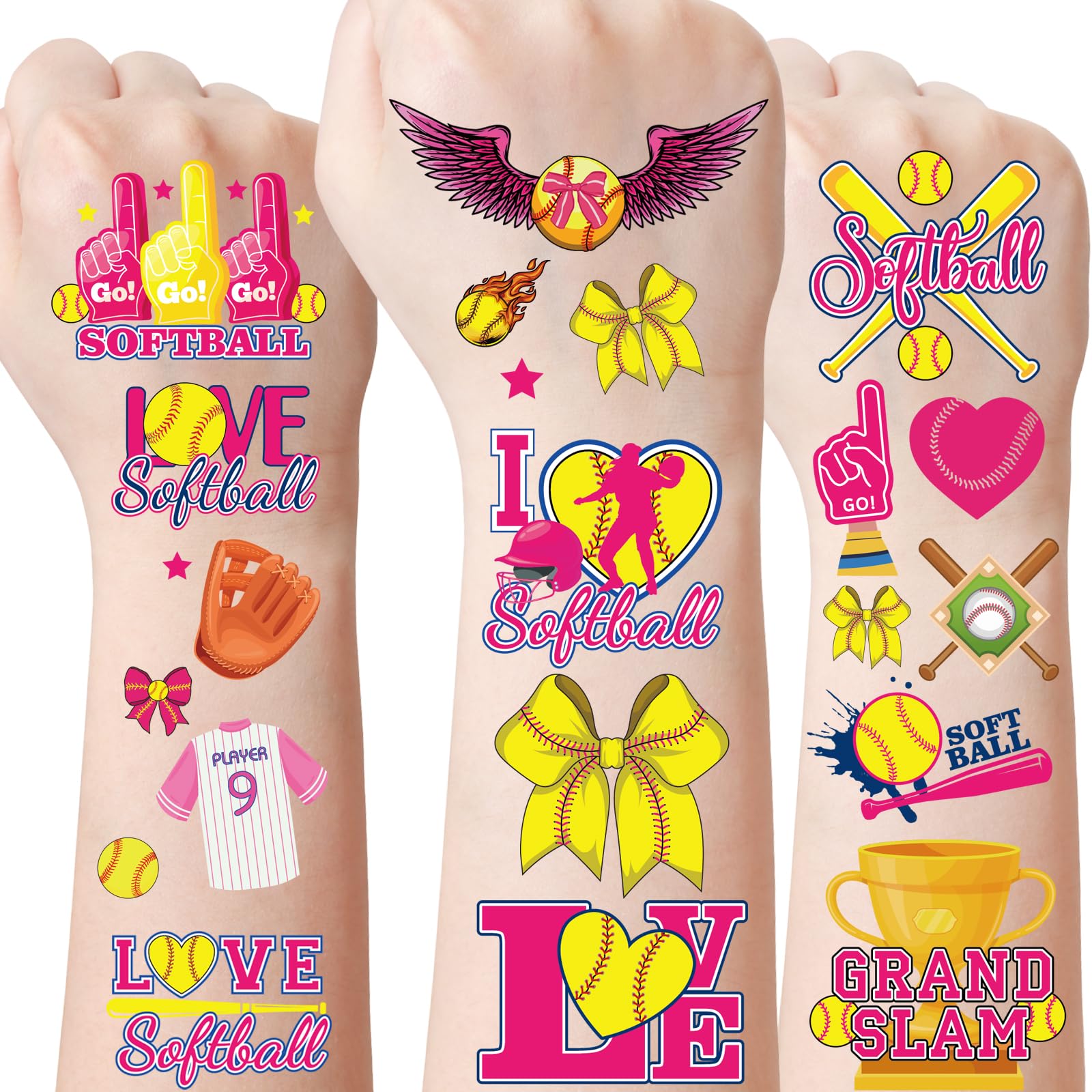 180 Pcs Softball Temporary Tattoos for Girls - Baseball Sports Themed Fake Tattoo Stickers for Kids Party Favors, Team Gifts & School Rewards | Perfect for Birthday Parties, Sports Events & School Activities