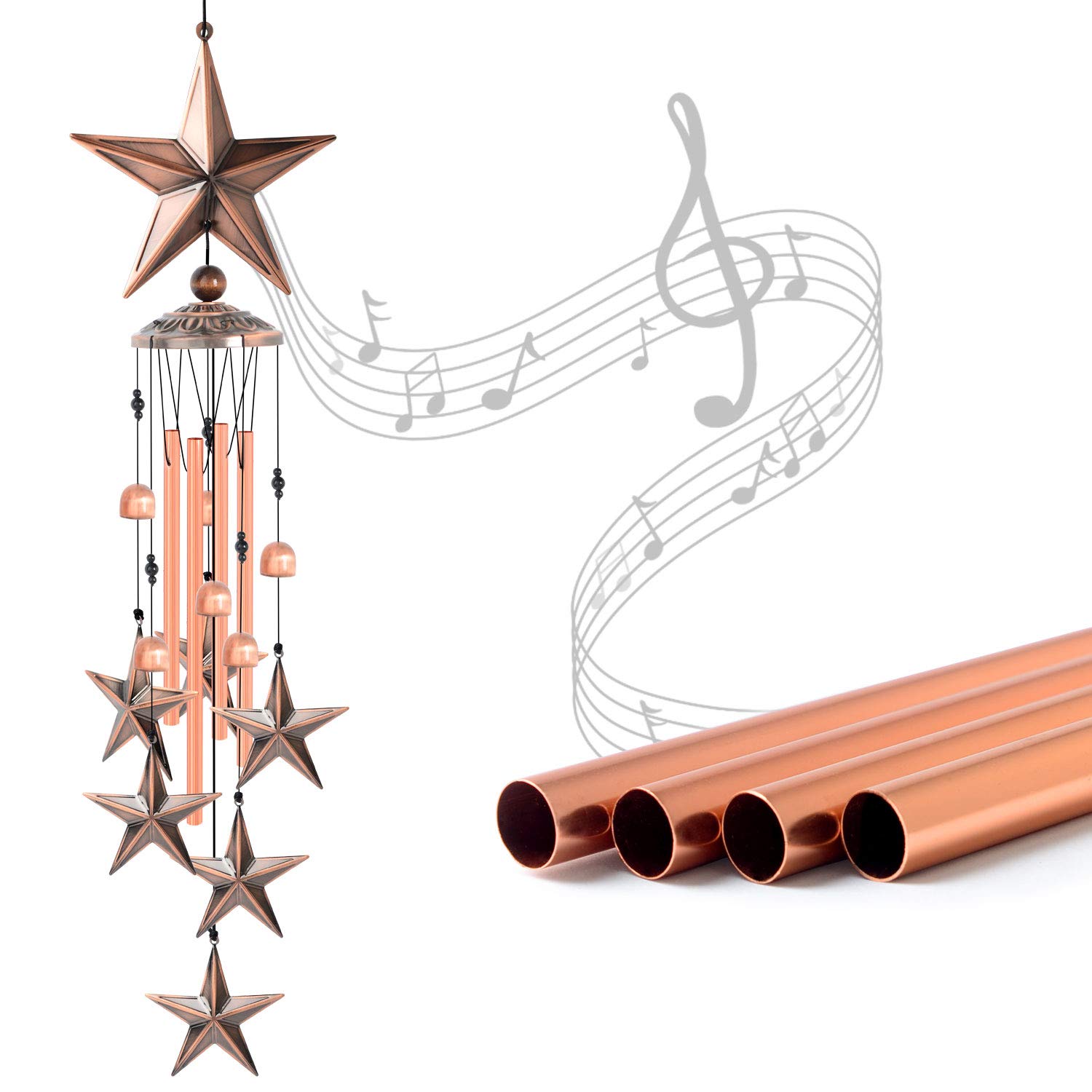 Star Wind Chime - Handcrafted Copper Outdoor Wind Chimes for Garden Decor & Memorial Gifts | Perfect for Patio, Porch, and Backyard Relaxation