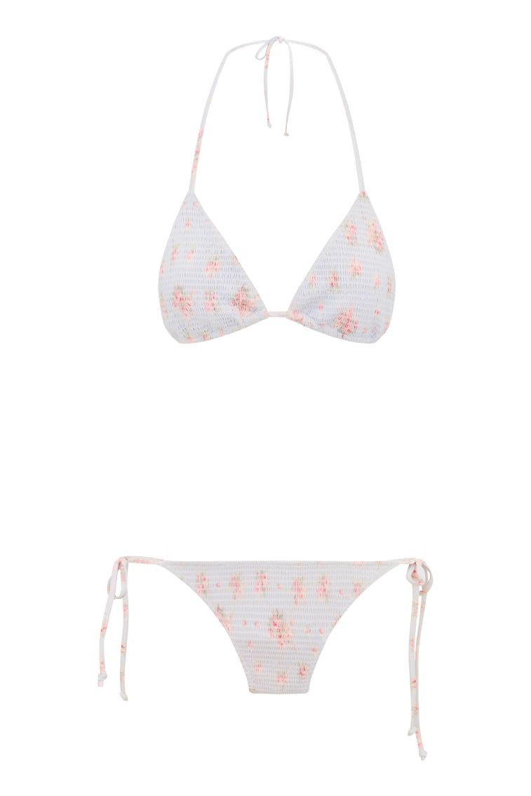 Saoirse Floral Smocked Triangle Bikini Top & Bottom Set - Women's Sexy Swimwear for Beach, Pool, Vacation | Summer Fashion Two-Piece Bathing Suit