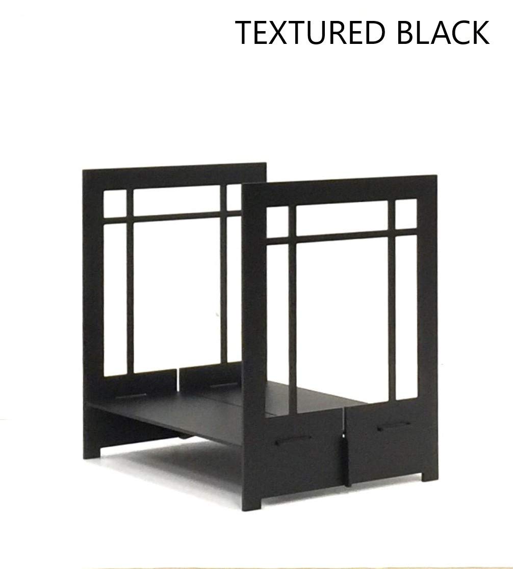 Textured Black Craftsman Fireplace Log Basket - Rustic Wood Storage for Fireplace, Living Room, and Outdoor Patio Decor