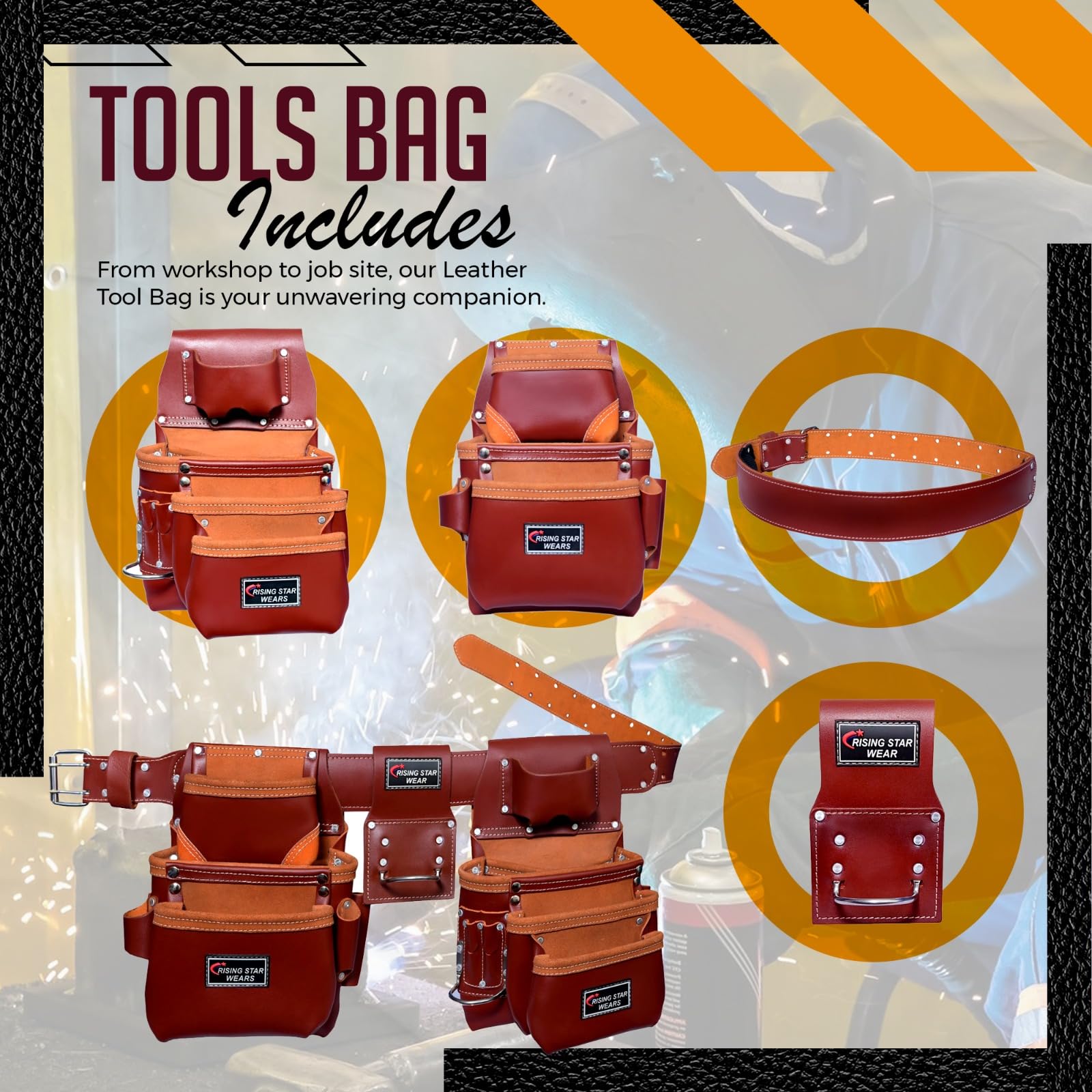 Premium Oil-Tanned Leather Tool Belt Pouch - 18 Multi-Pocket Design for Carpenters, Plumbers & Construction Workers | Durable Framing Tool Bag for Professional Tradesmen | Ideal for Job Sites, Home Renovations & DIY Projects