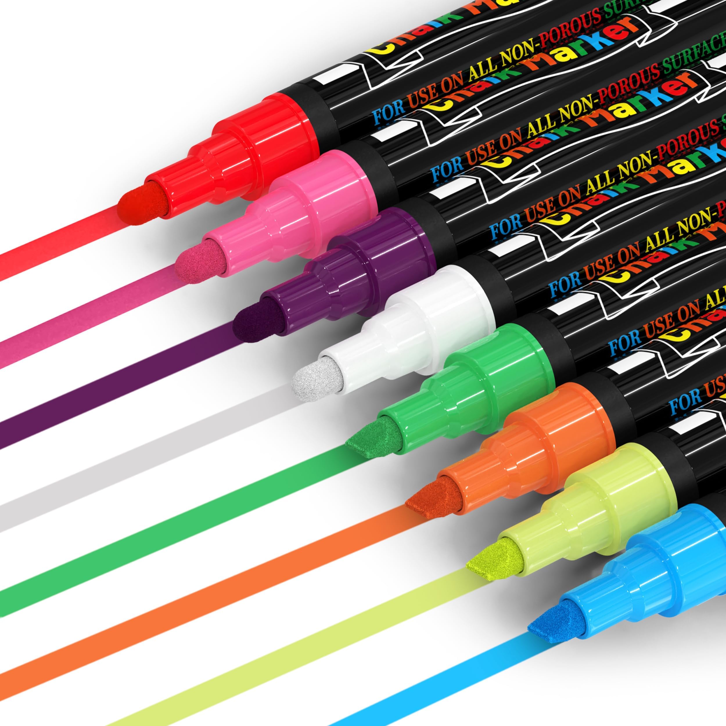 8 Pack Liquid Chalk Markers - Vibrant Non-Toxic Water-Based Chalkboard Pens for Blackboard, Signs, Windows - Reversible Tip for Art, Teaching & DIY Projects