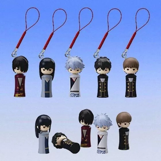 Bandai Gintama Gashapon Netsuke Kokeshi Doll 5-Piece Mascot Strap Collection Figure Set - Anime Collectibles for Keychains, Bags & Cosplay Accessories