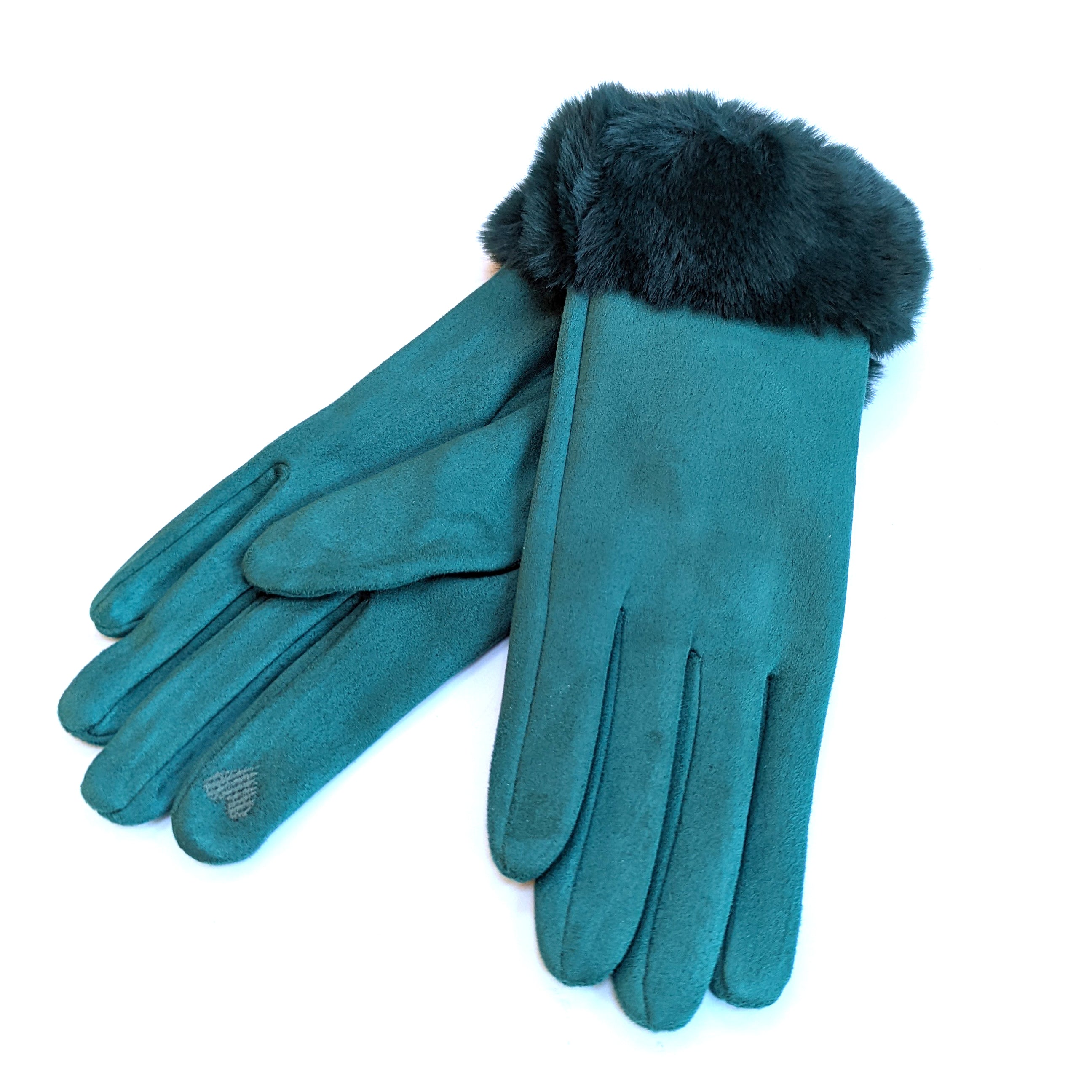 Warm Faux Fur Trim Gloves for Women - Soft Winter Gloves with Cozy Fur Cuff, Green | Perfect for Cold Weather, Outdoor Activities & Fashion Accessory